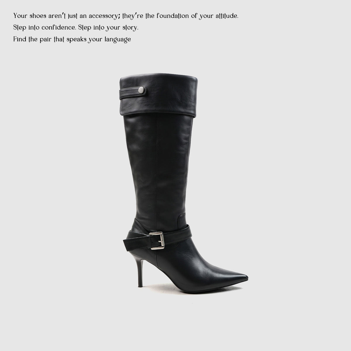 Fold-over Buckle Knee High Stiletto Boots