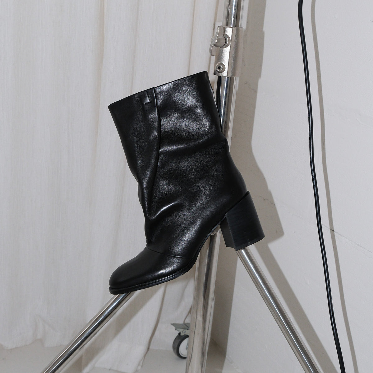 Round Toe Block Heel Lambskin Ankle Boots