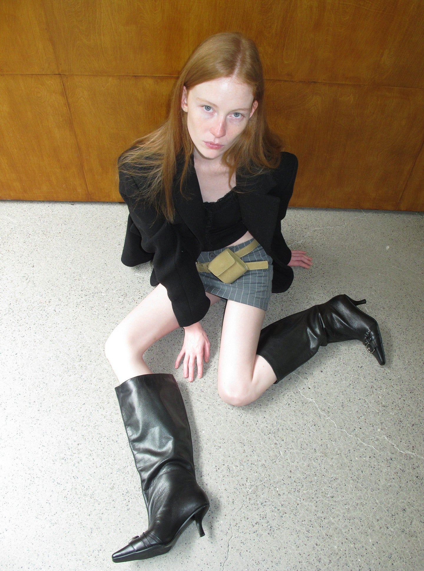 Vintage Black Leather Slouchy Buckle Boots
