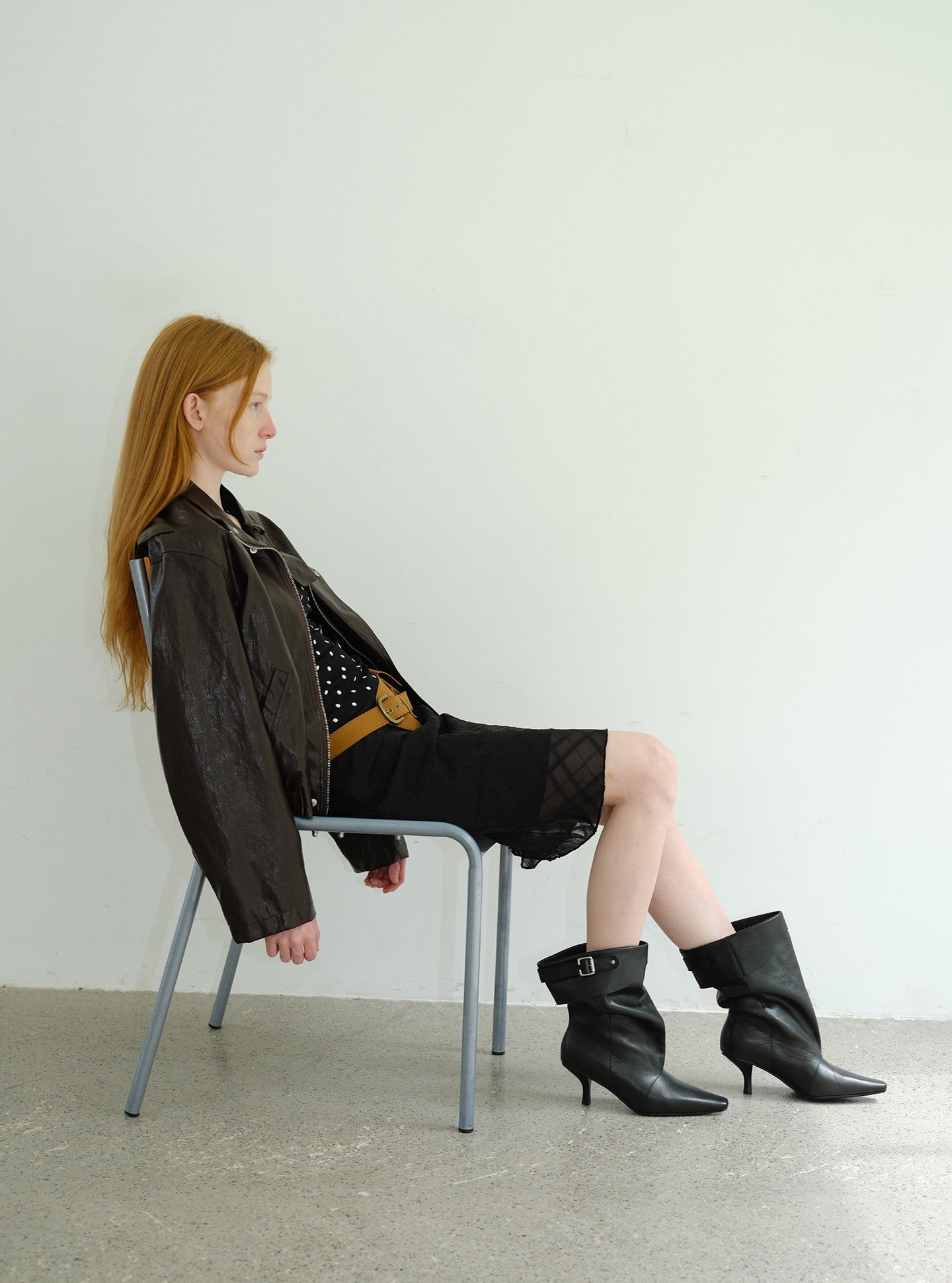 Black Slouchy Leather Stiletto Boots