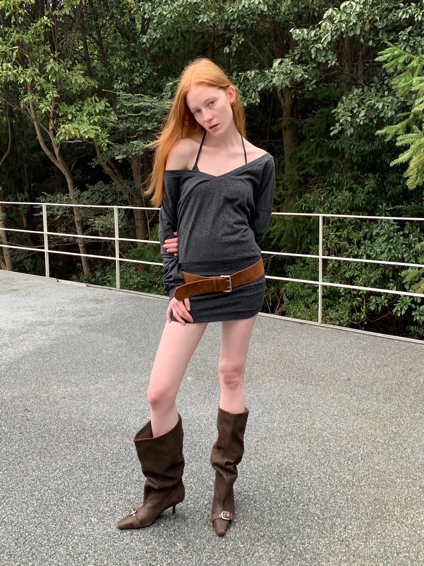 Brown Slouchy Buckle Leather Boots