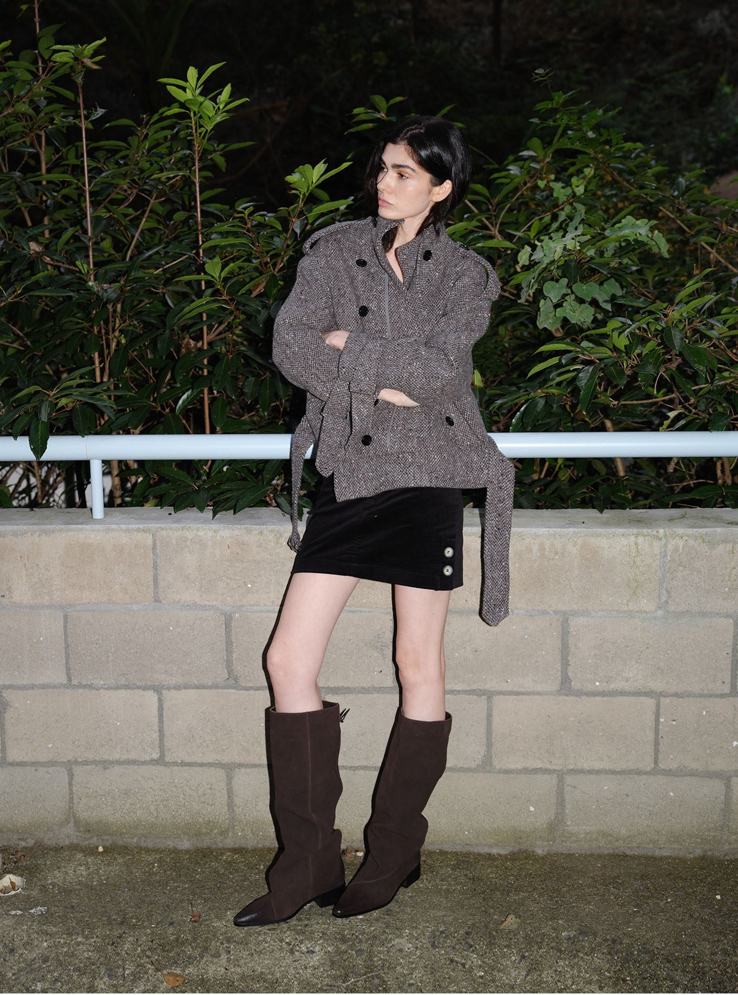 Suede Slouchy Wide Calf Block Heel Boots