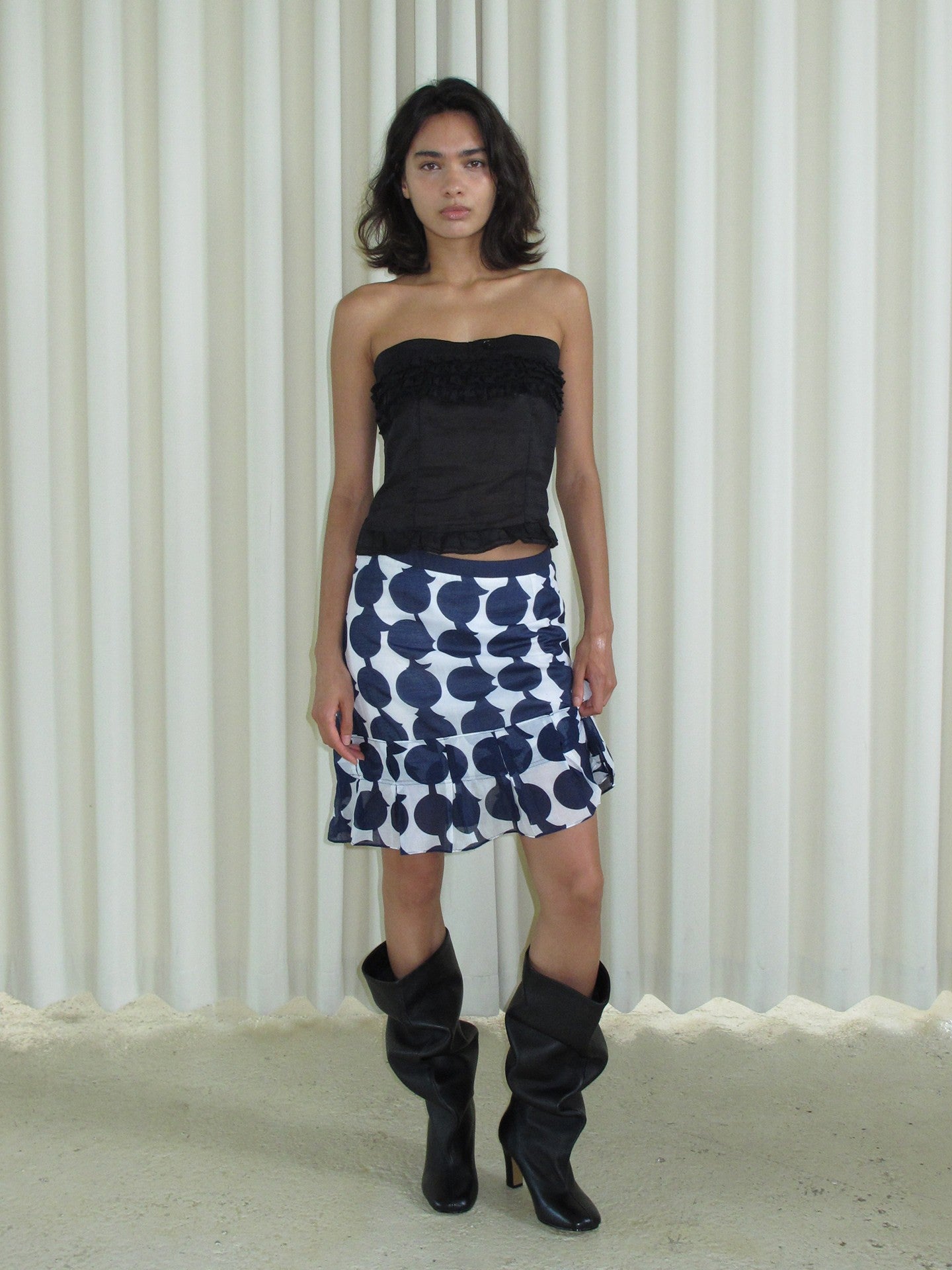 Black Sheepskin Round Toe Tall Boots