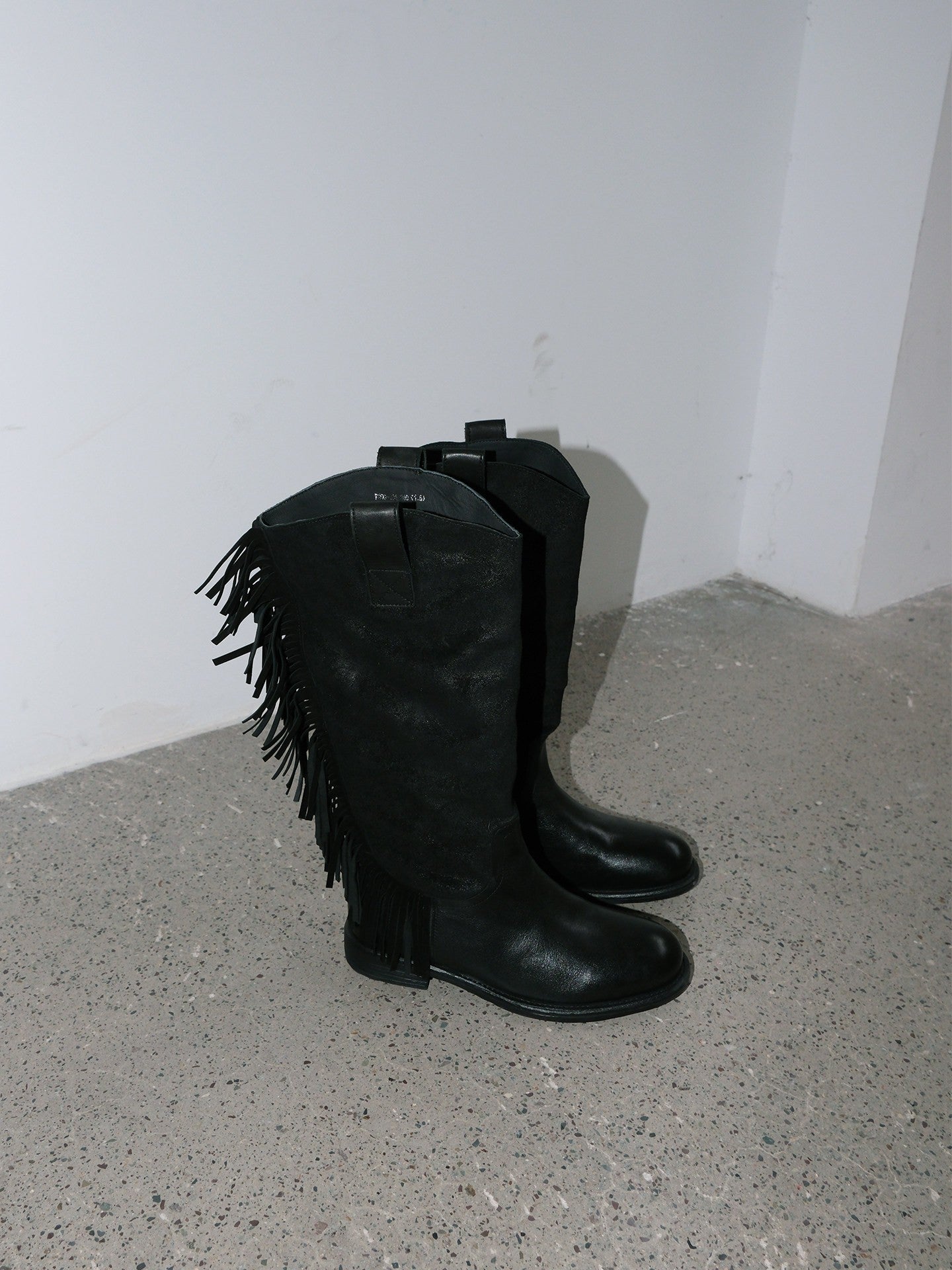 Vintage Black Leather Fringed Riding Boots