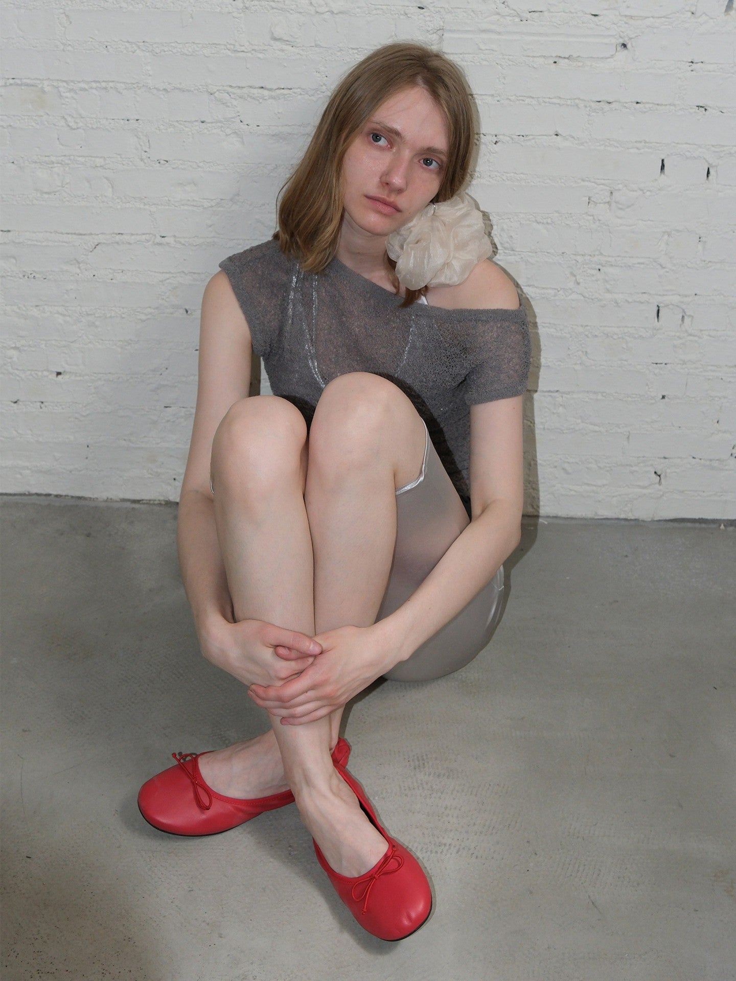 Red Lambskin Ballerina Bow Mary Jane Shoes