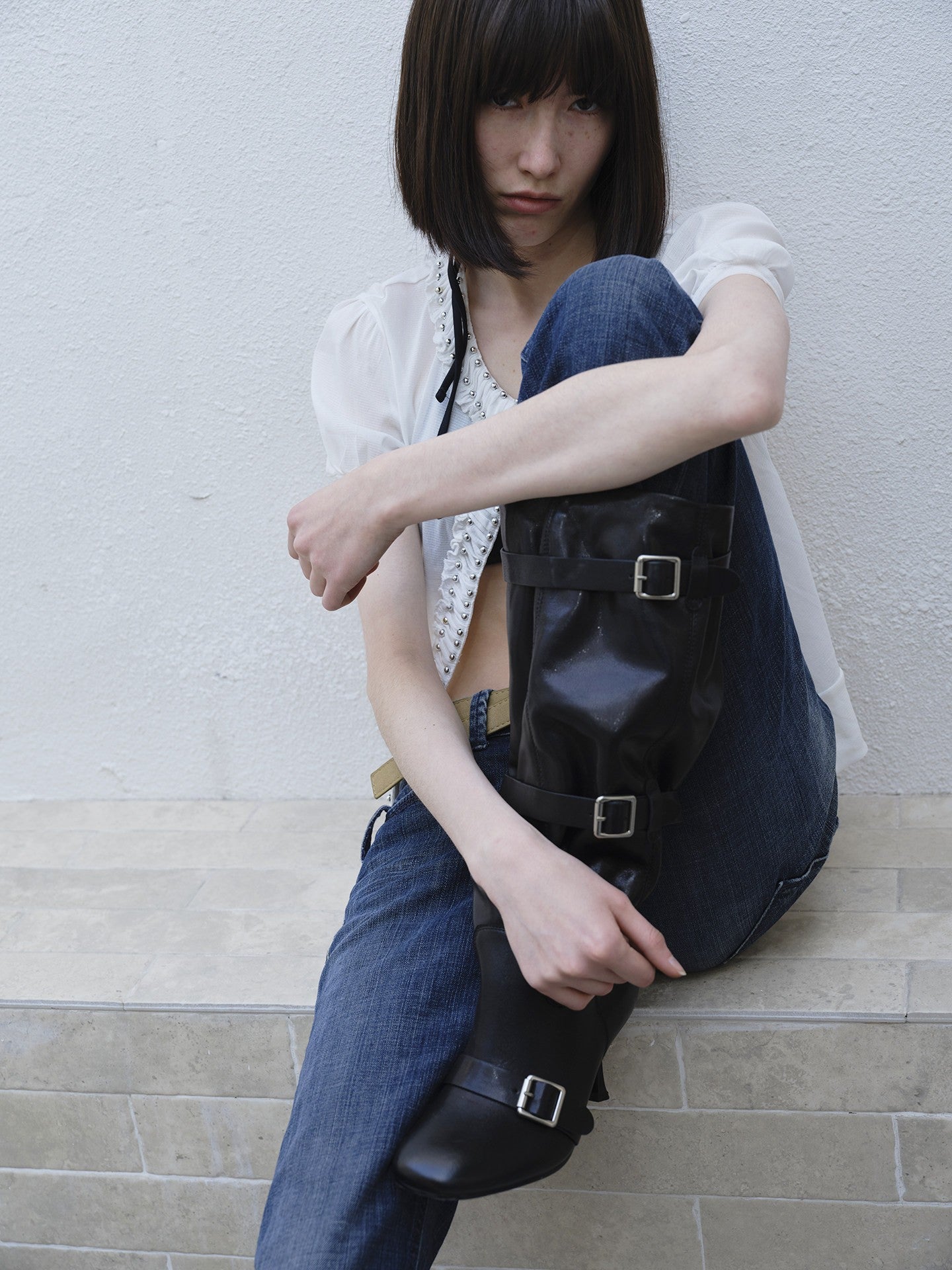 Handmade Black Lambskin Slouchy Long Boots