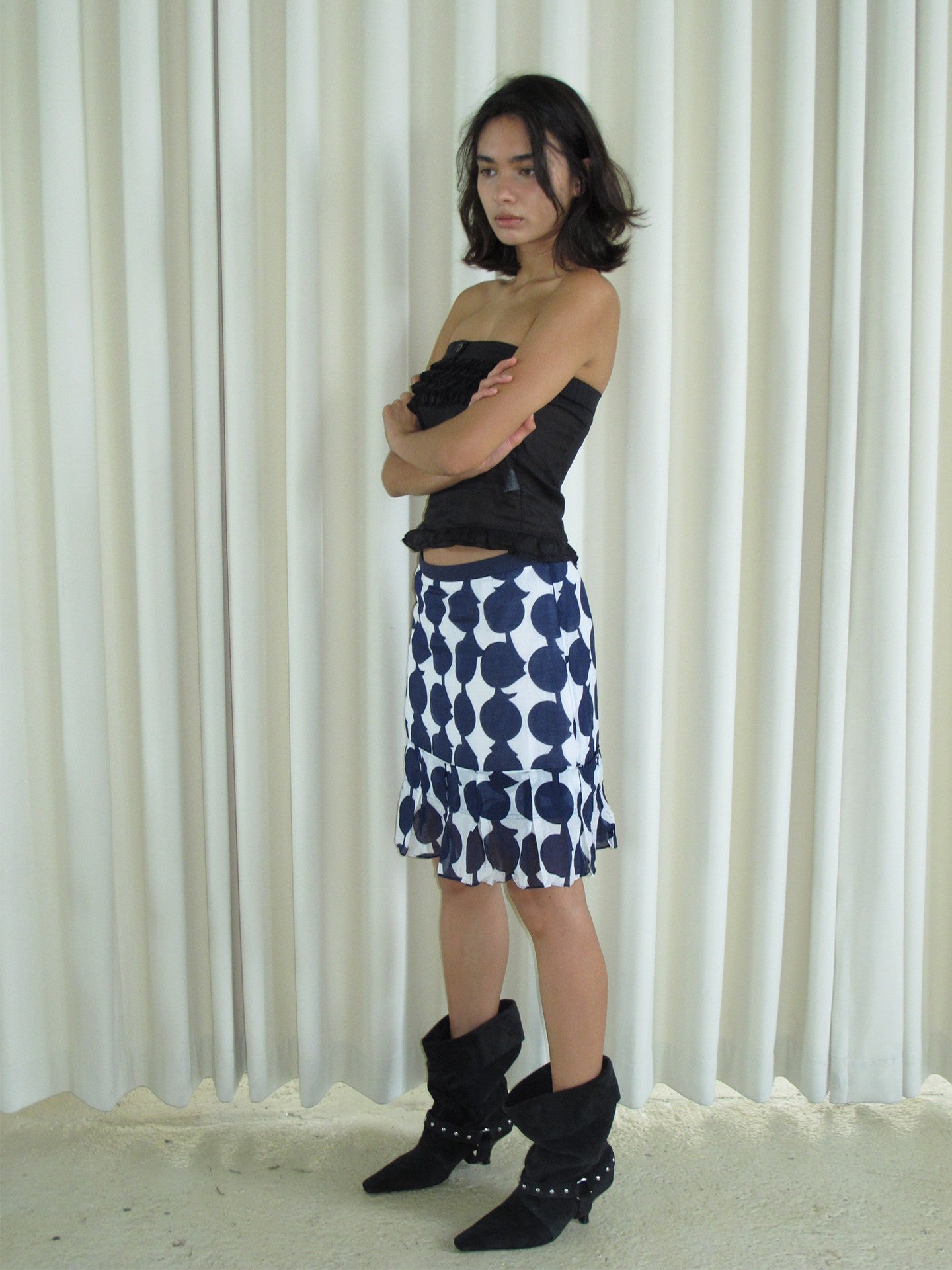 Studded Slouchy Wide Calf Leather Boots