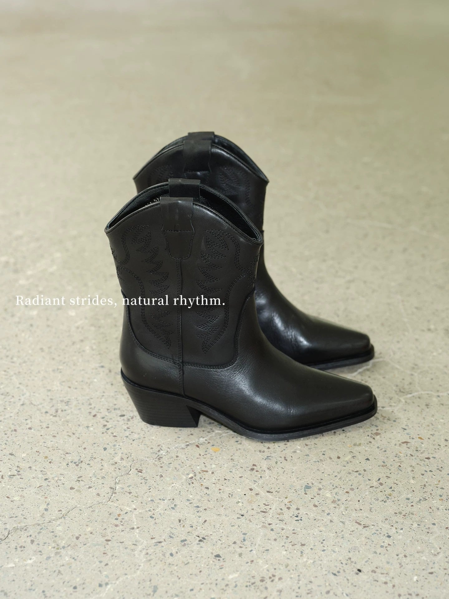 Vintage Embroidered Black Leather Western Boots