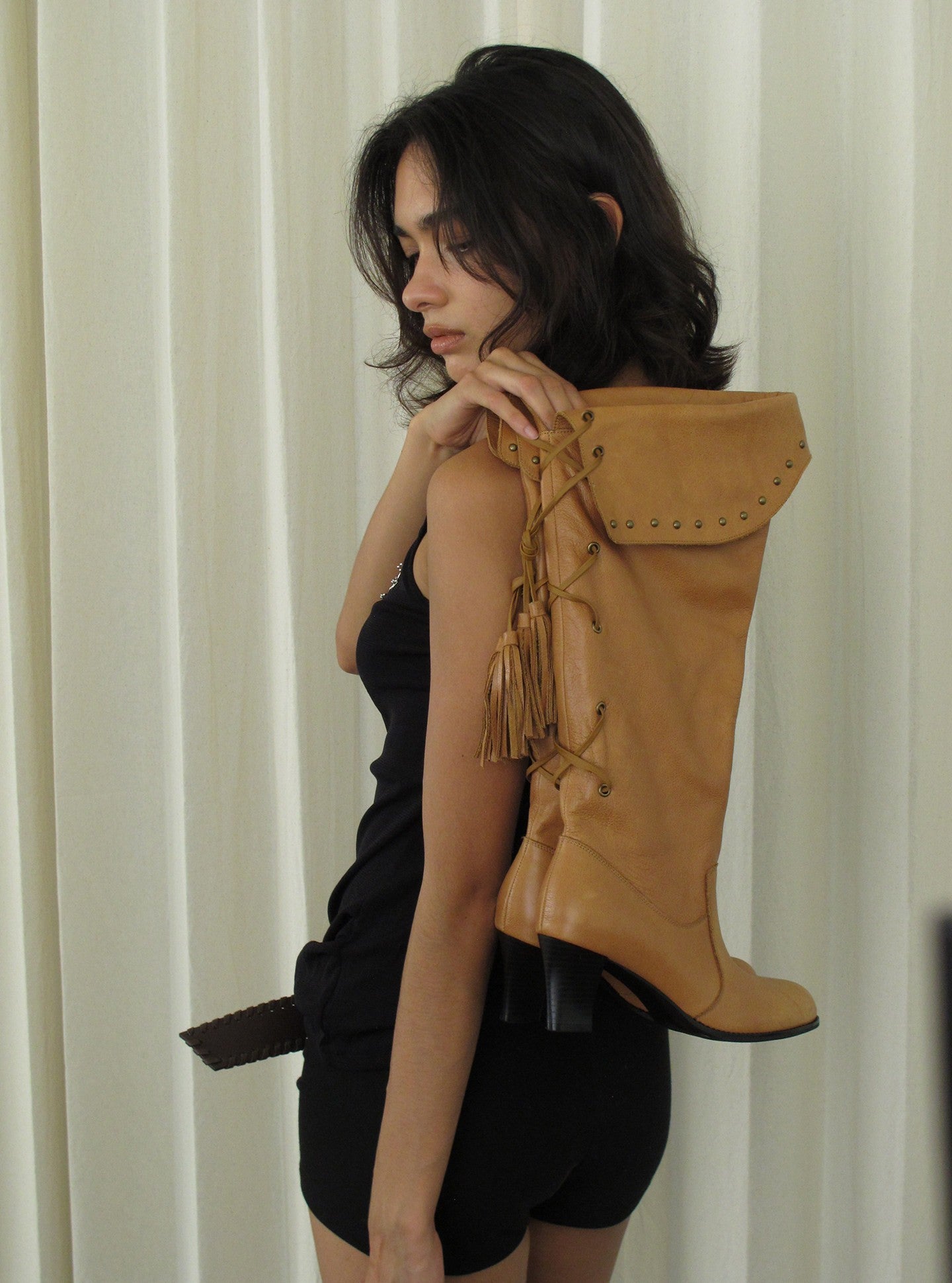 Yellow Leather Fringed Western Cowboy Boots