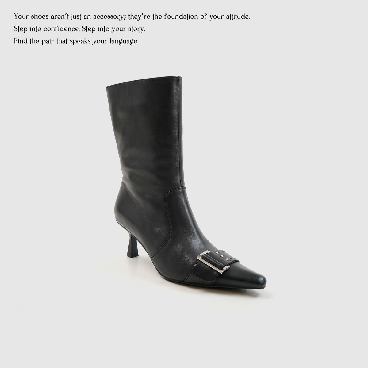 Buckle Pointed Toe Mid Calf Stiletto Boots