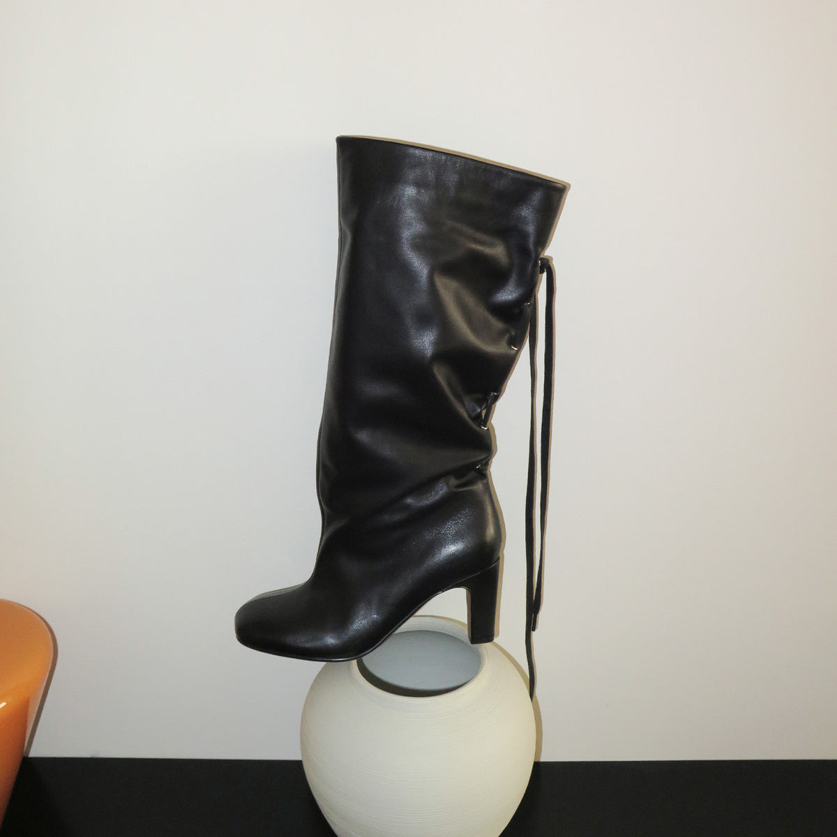 Handmade Slouch Rear Lacing Round Head Leather Boots