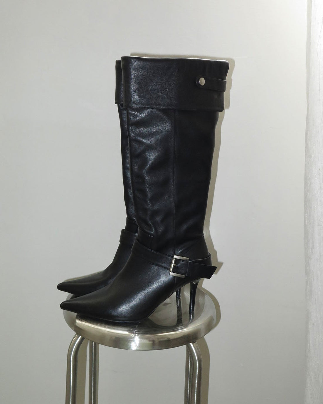 Fold-over Buckle Knee High Stiletto Boots