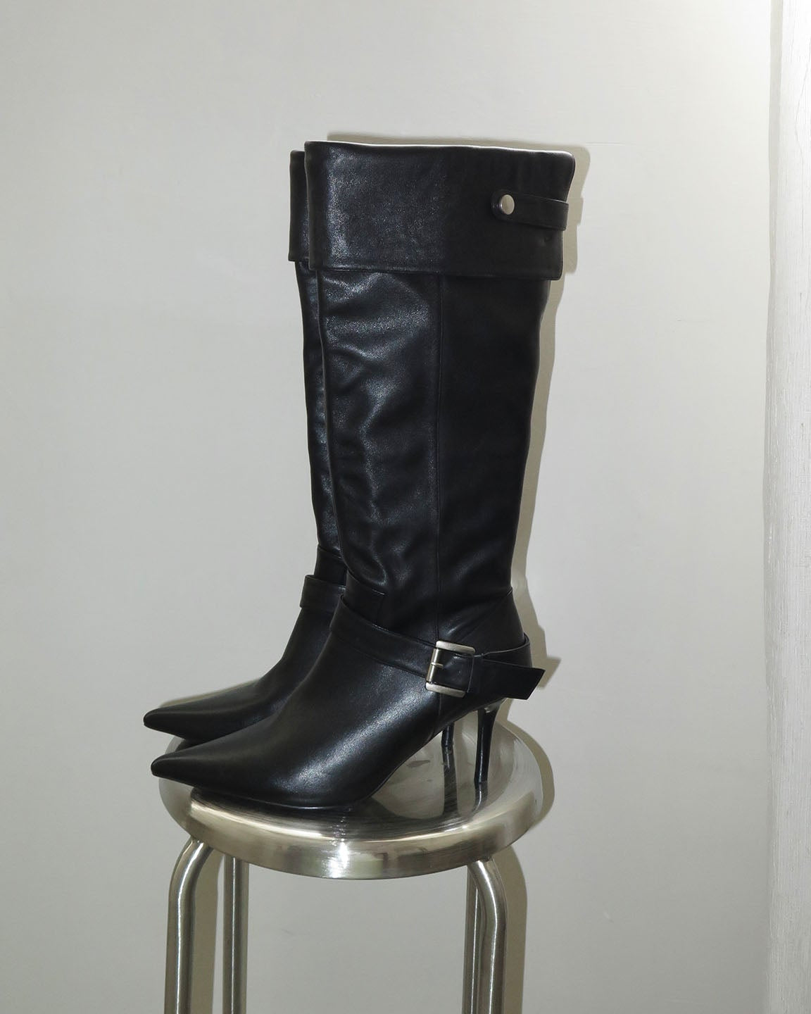 Fold-over Buckle Knee High Stiletto Boots