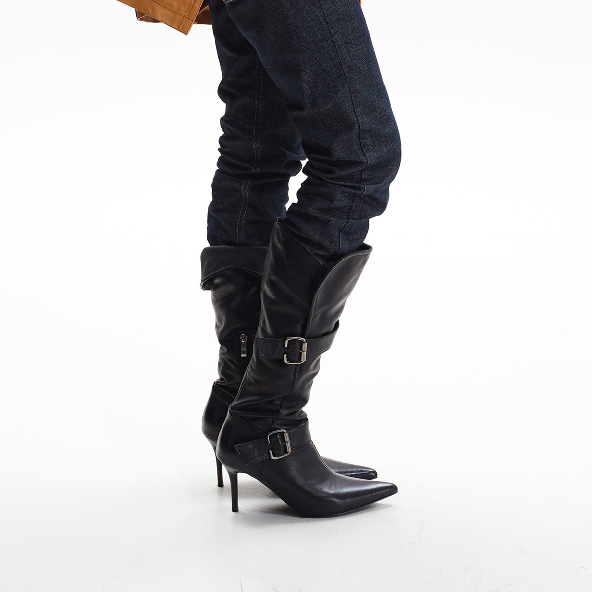 Handmade Black Leather Slouchy Knee-High Boots
