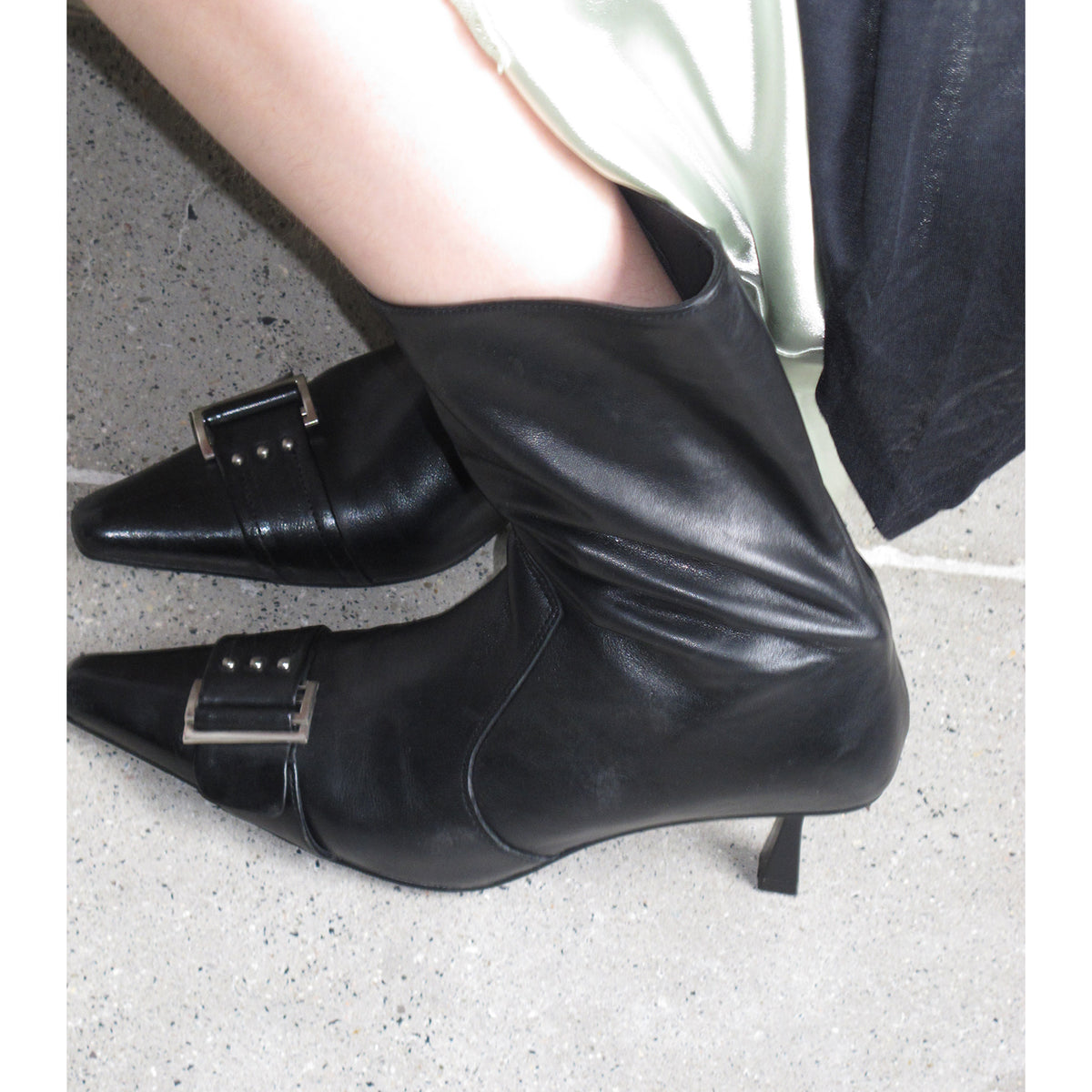Buckle Pointed Toe Mid Calf Stiletto Boots