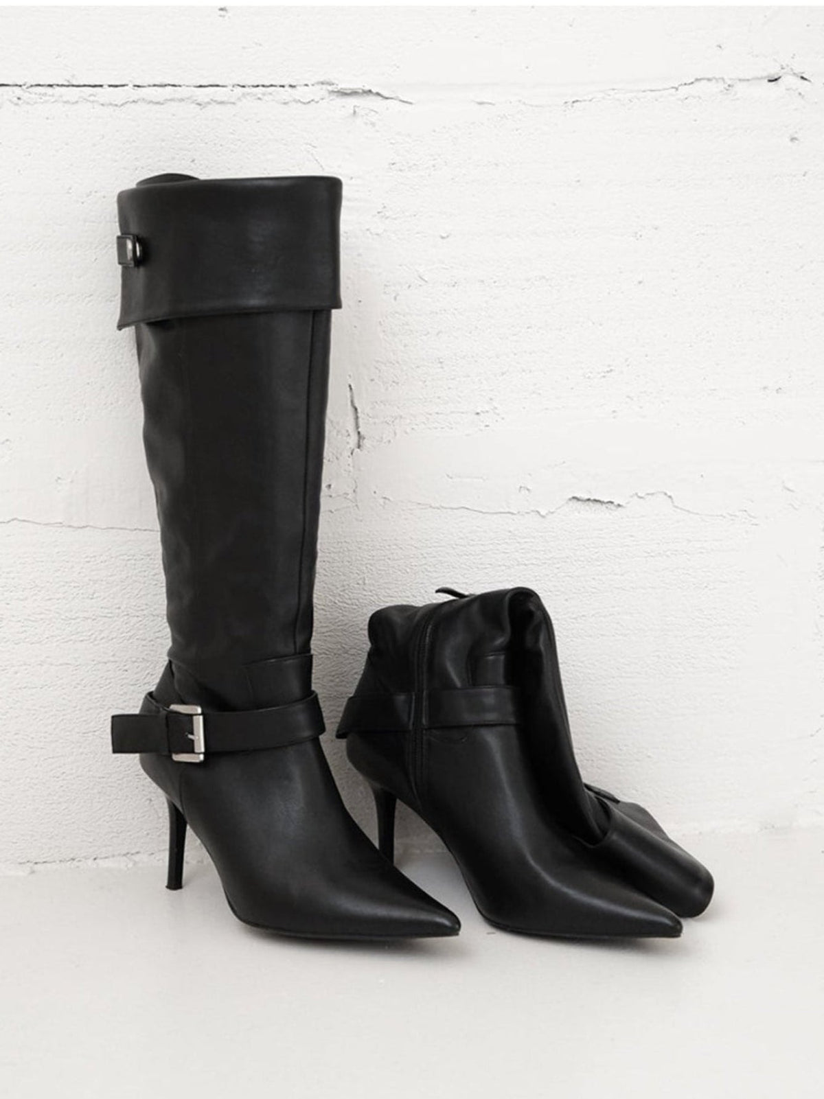 Fold-over Buckle Knee High Stiletto Boots