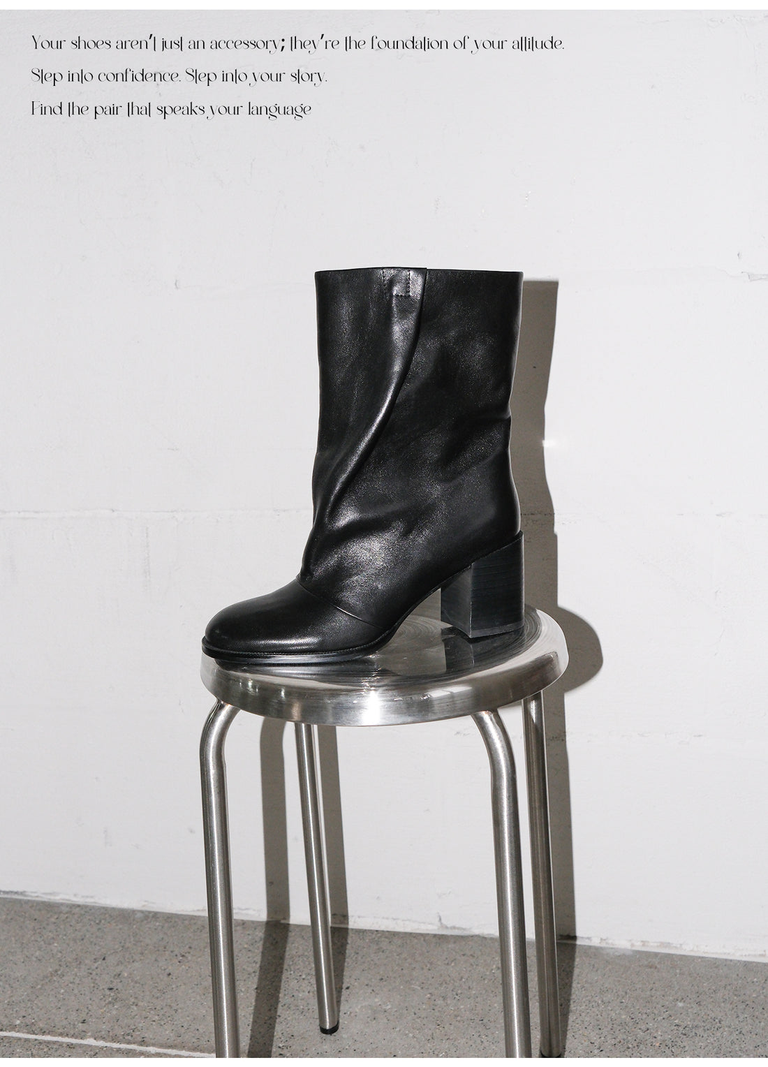 Round Toe Block Heel Lambskin Ankle Boots