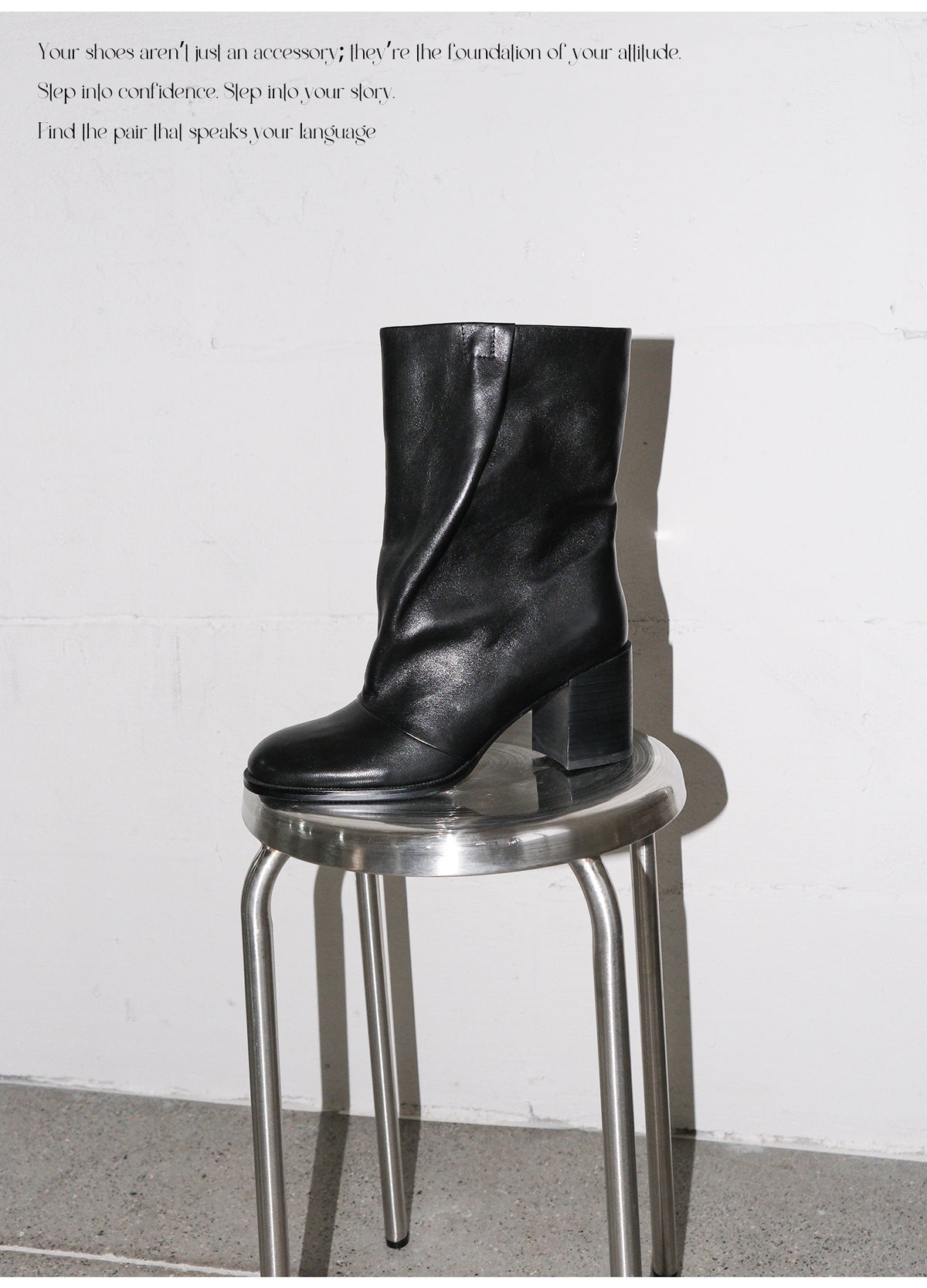 Round Toe Block Heel Lambskin Ankle Boots