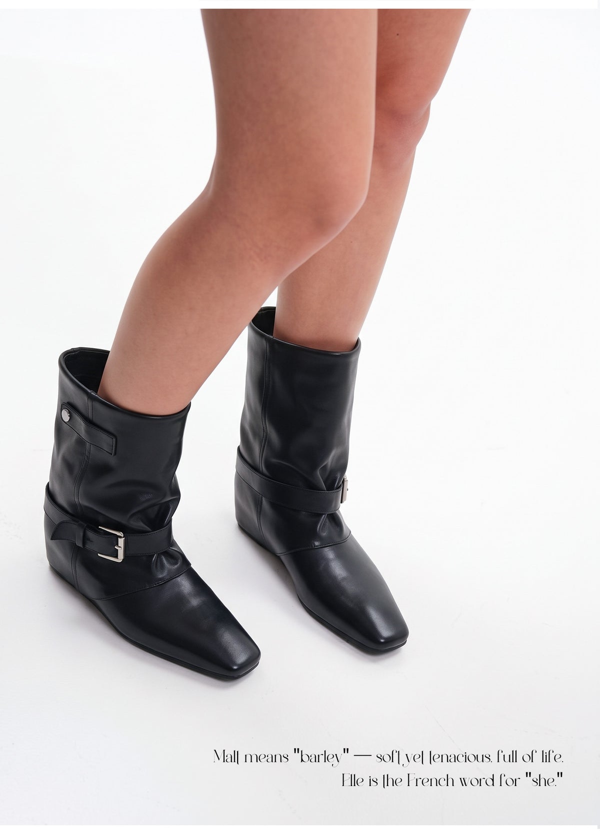 Slouch Leather Mid Calf Boots