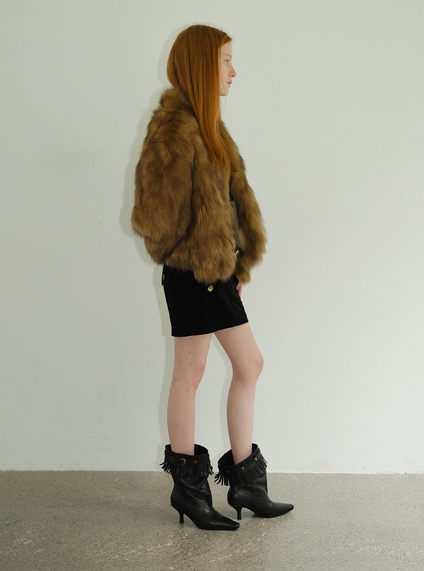 Vintage Black Leather Slouchy Fringed Booties