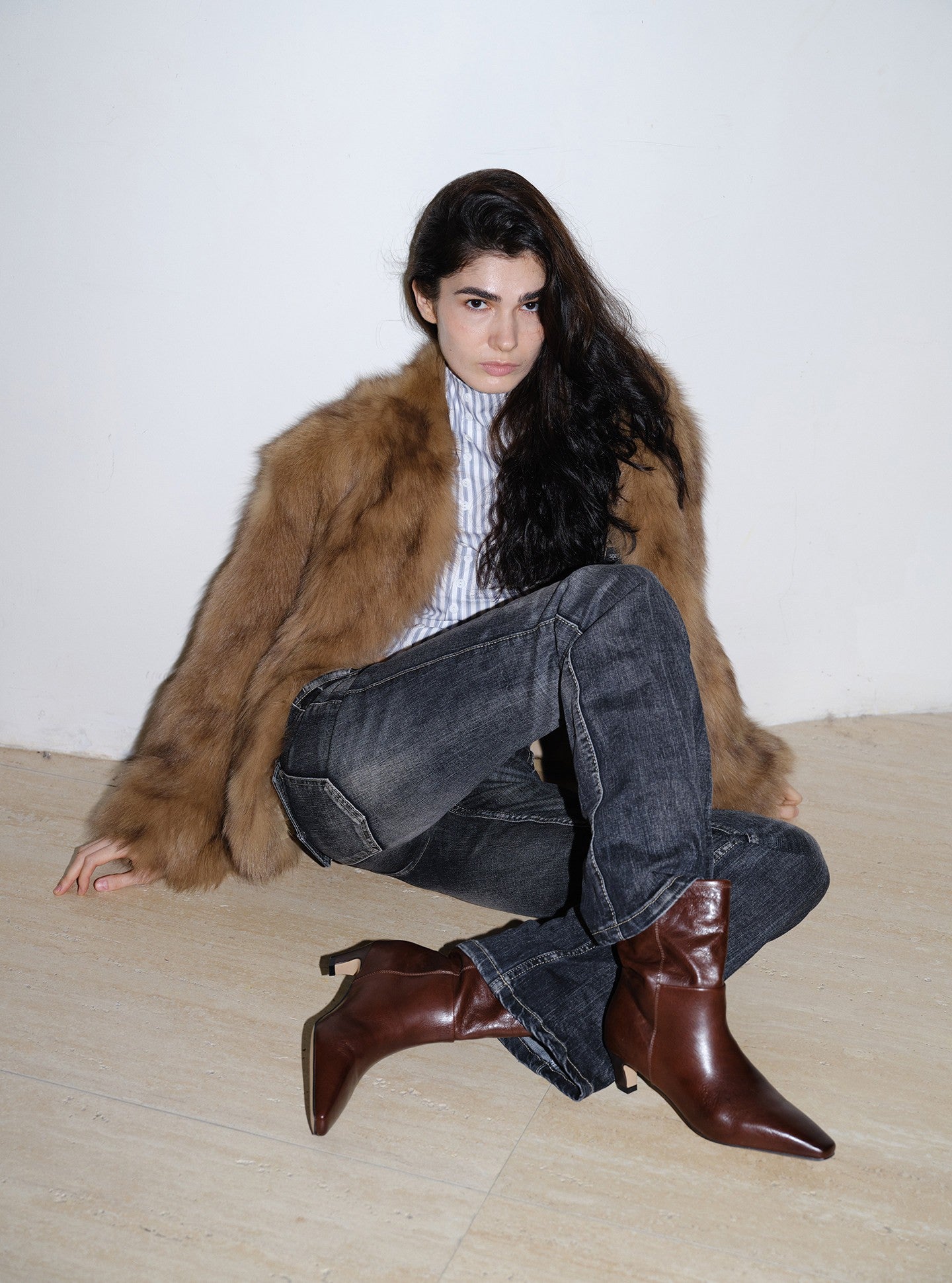 Vintage Black Leather Slouchy Stiletto Booties