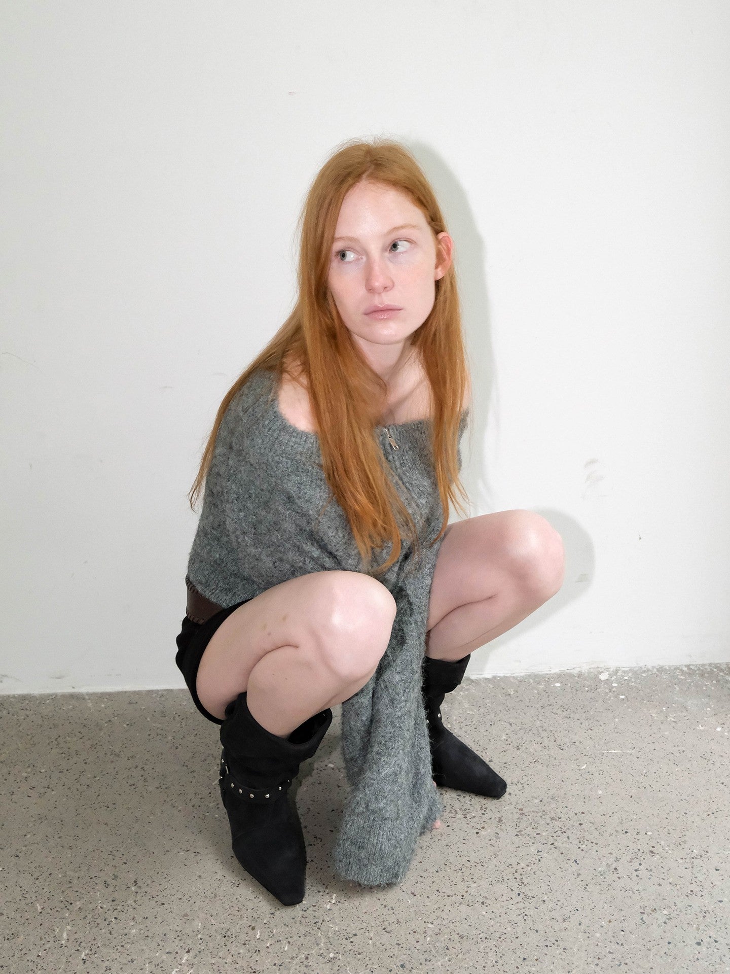 Studded Slouchy Wide Calf Leather Boots
