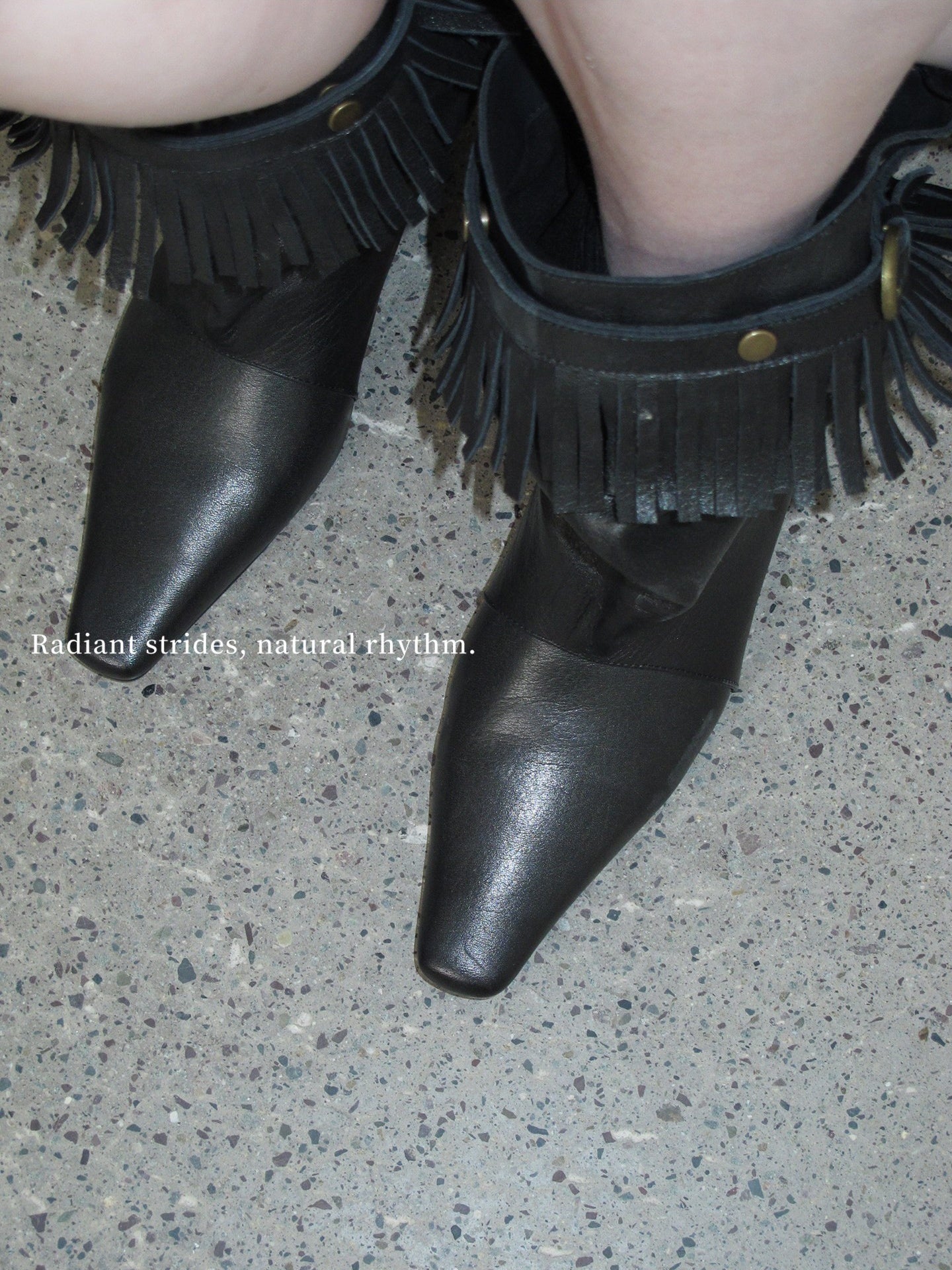 Vintage Black Leather Slouchy Fringed Booties