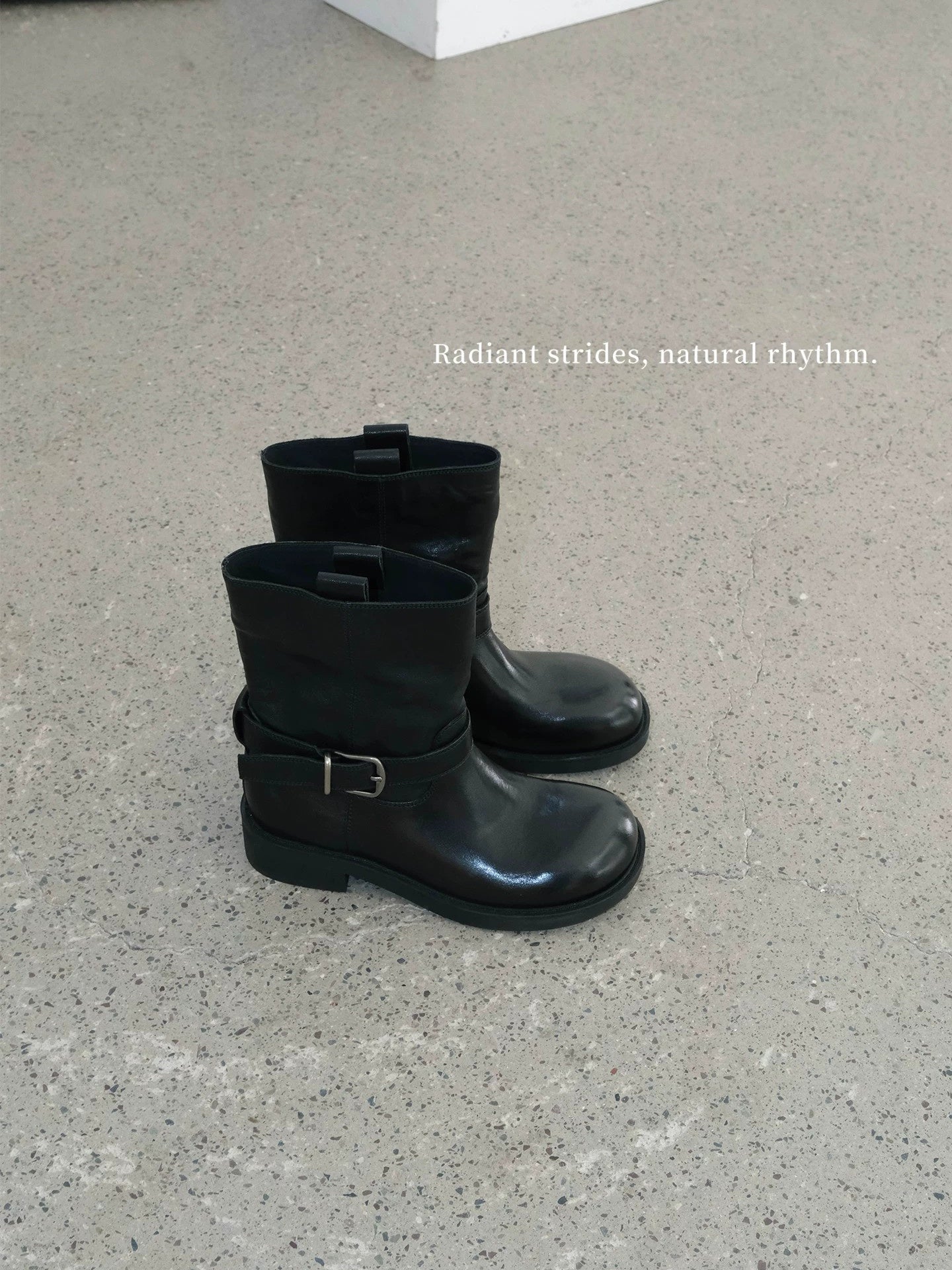 Black Leather Buckle Biker Booties