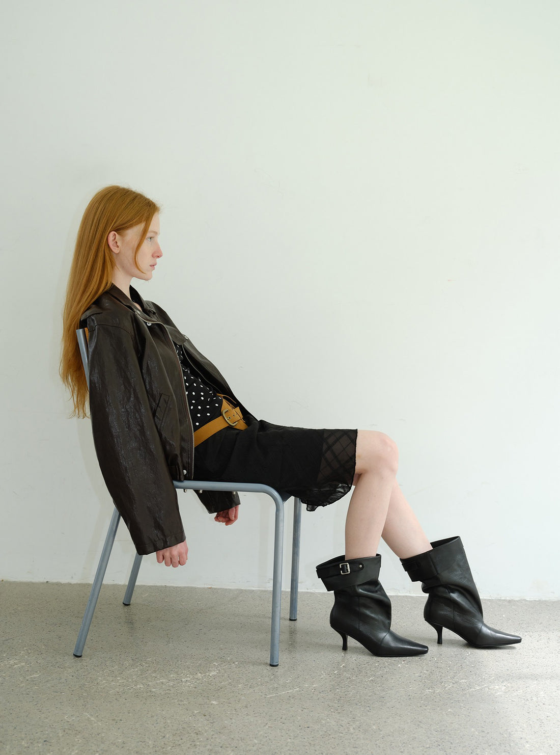 Black Slouchy Leather Stiletto Boots