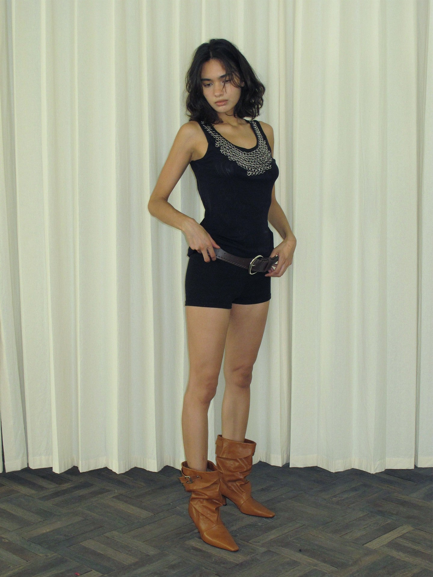 Brown Slouchy Leather Stiletto Boots