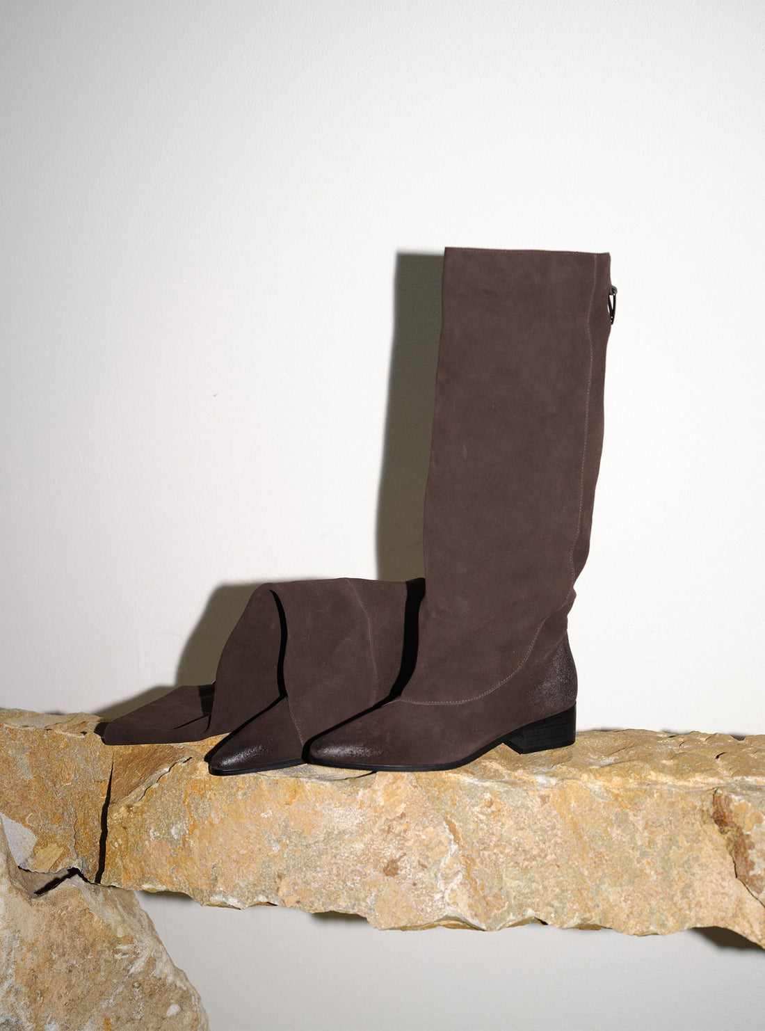 Suede Slouchy Wide Calf Block Heel Boots
