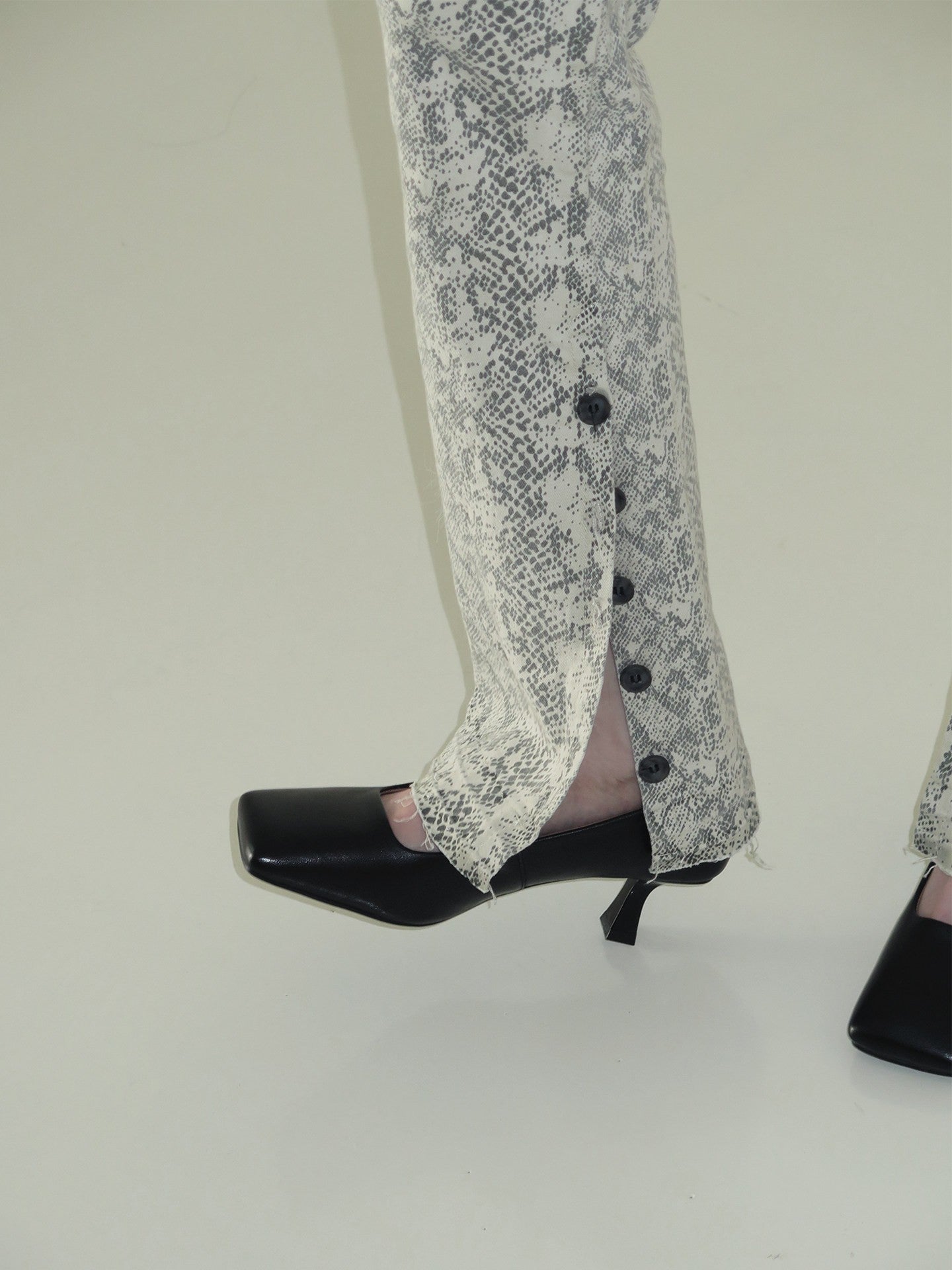 Vintage Black Sheepskin Square Toe Pumps