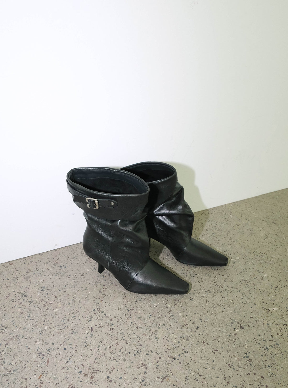 Black Slouchy Leather Stiletto Boots