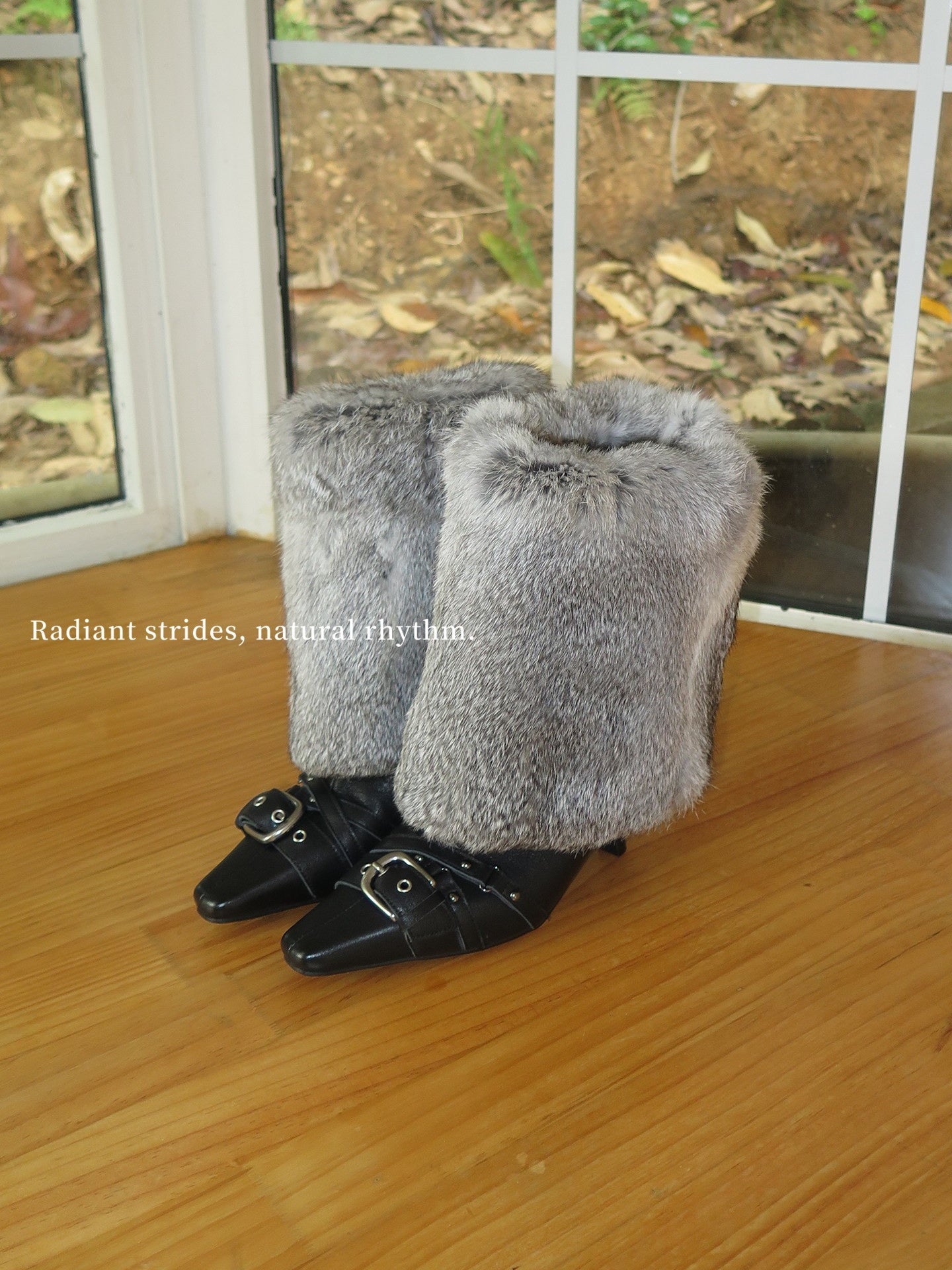 Black Sheepskin Fur Trim Stiletto High Boots