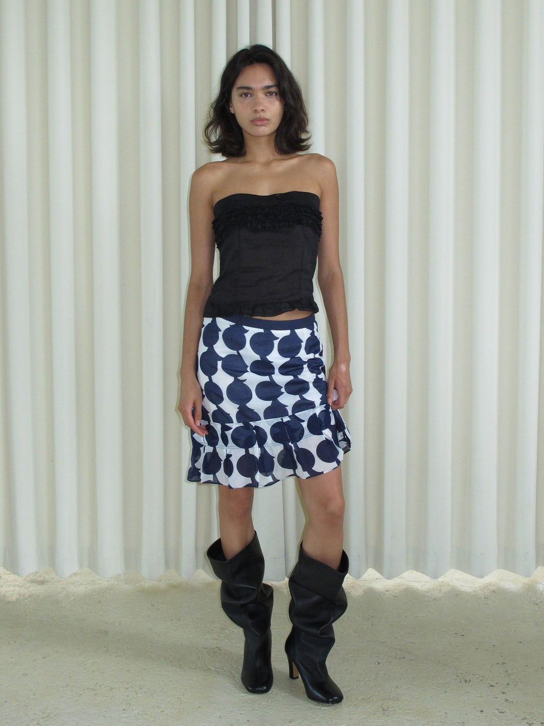 Black Sheepskin Round Toe Tall Boots