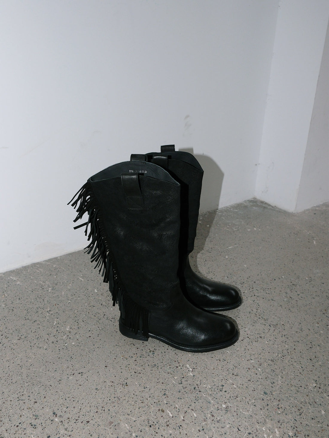 Vintage Black Leather Fringed Riding Boots