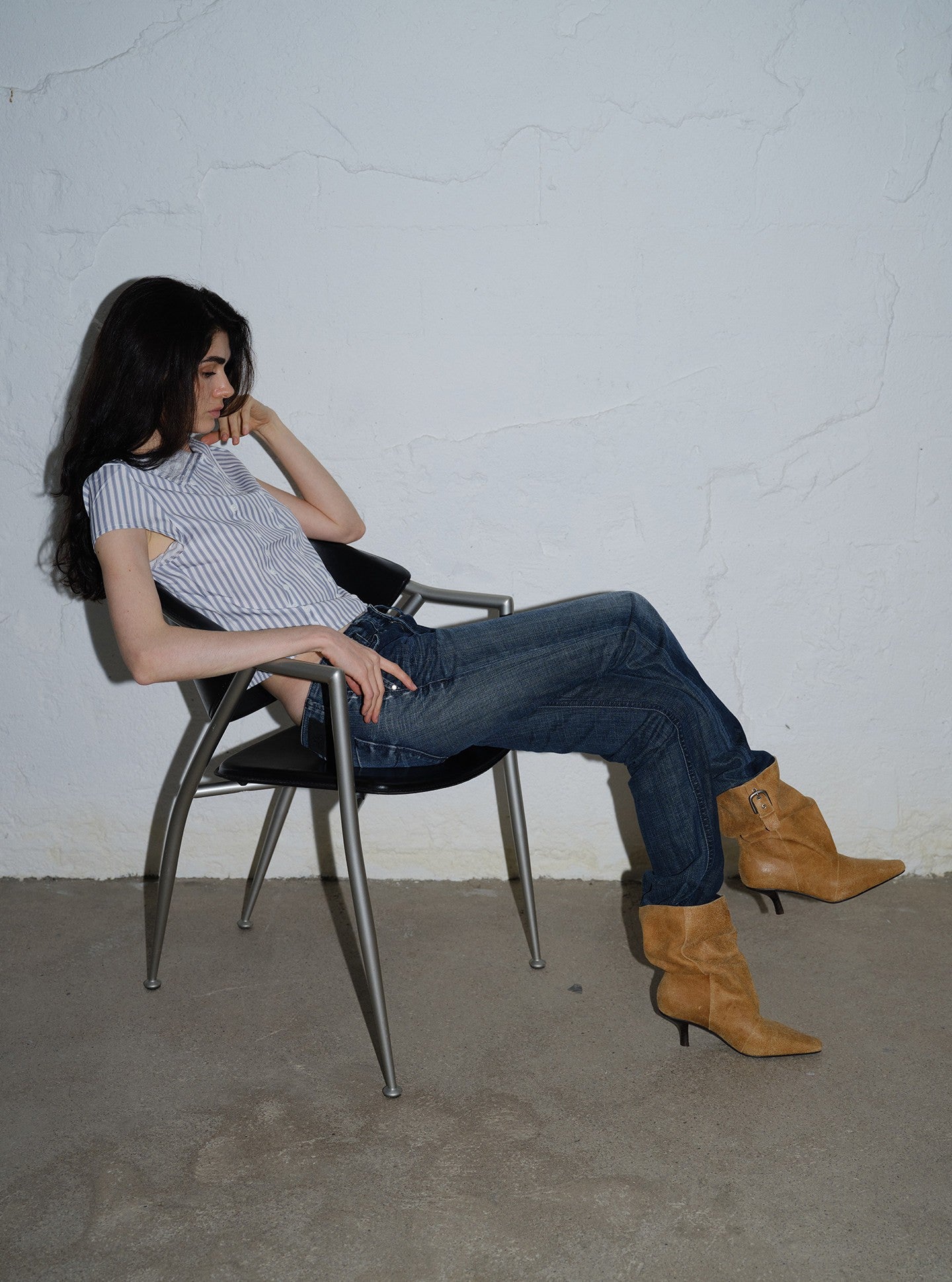 Vintage Textured Leather Slouchy Buckle Booties