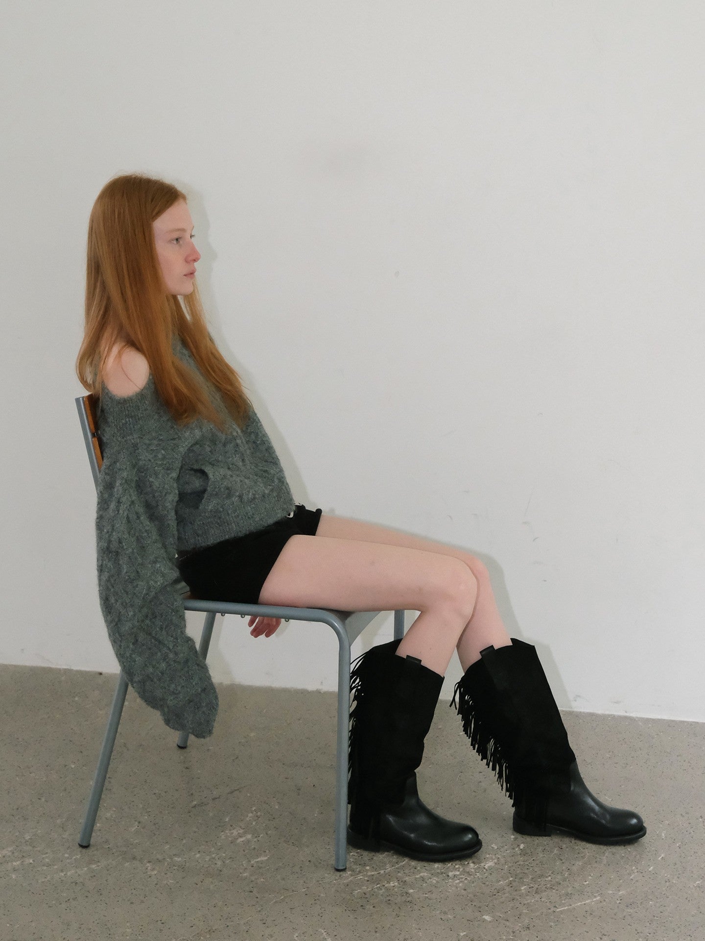 Vintage Black Leather Fringed Riding Boots