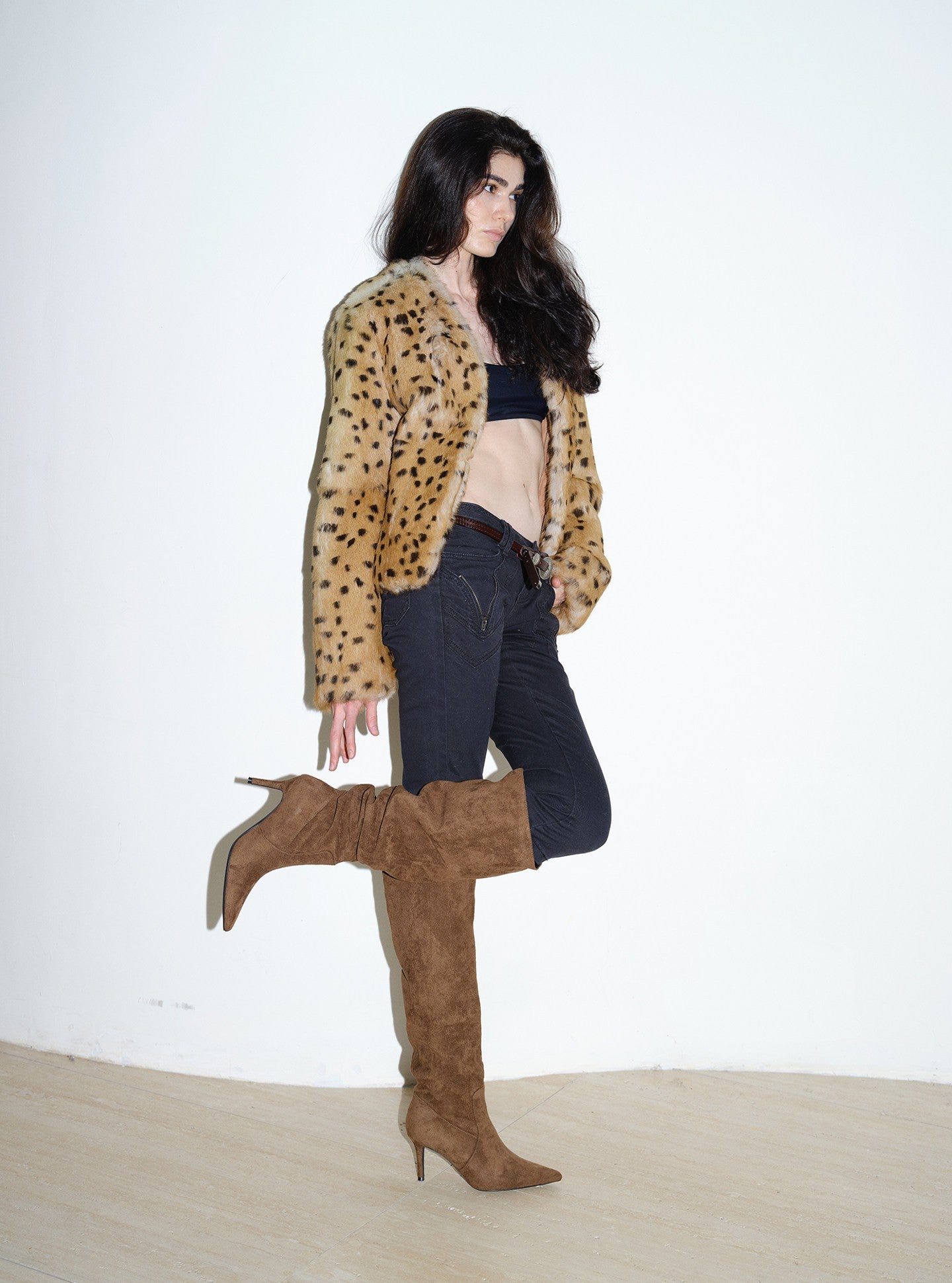 Brown Suede Slouchy Wide Calf Stiletto Boots