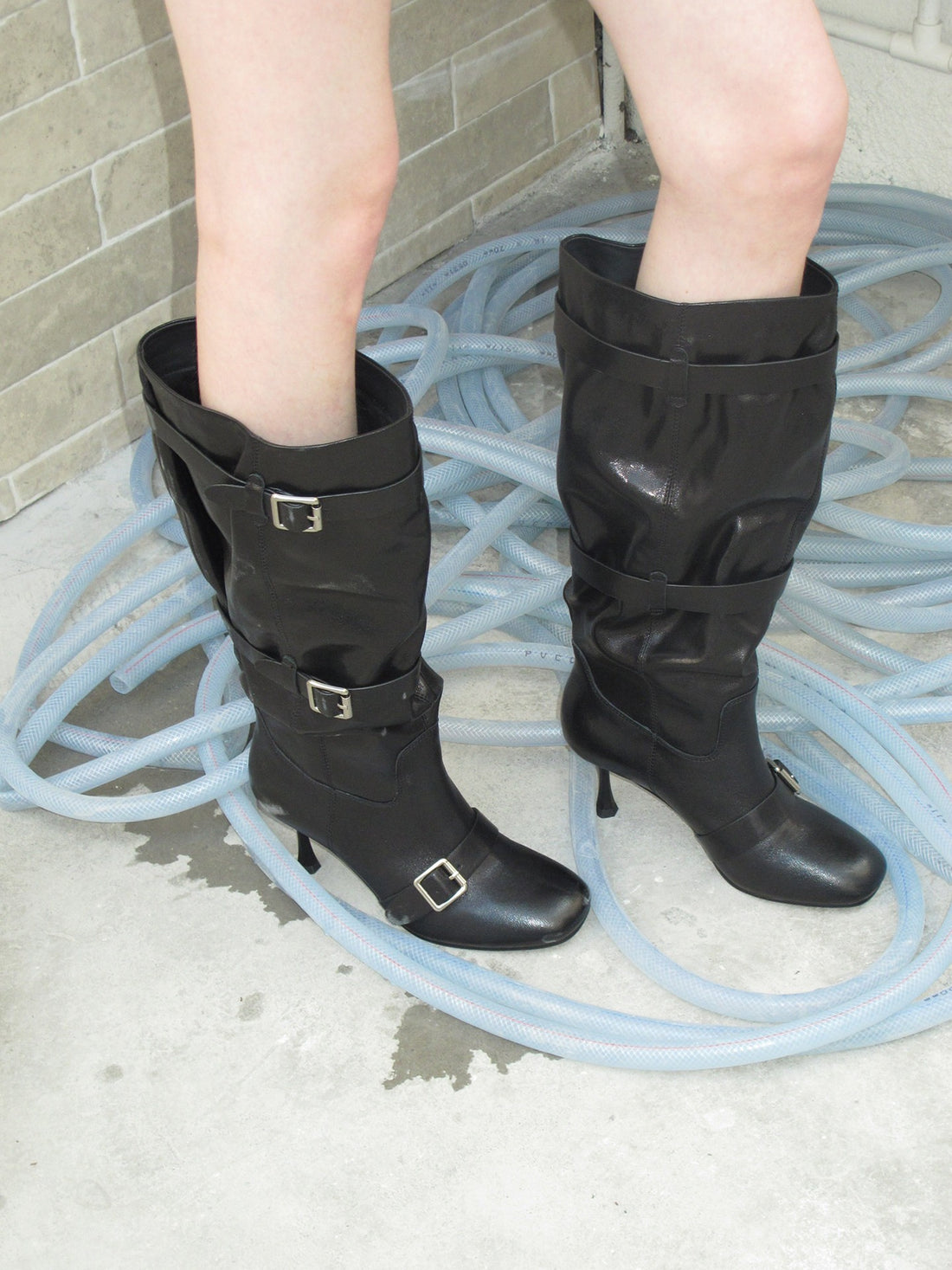 Handmade Black Lambskin Slouchy Long Boots