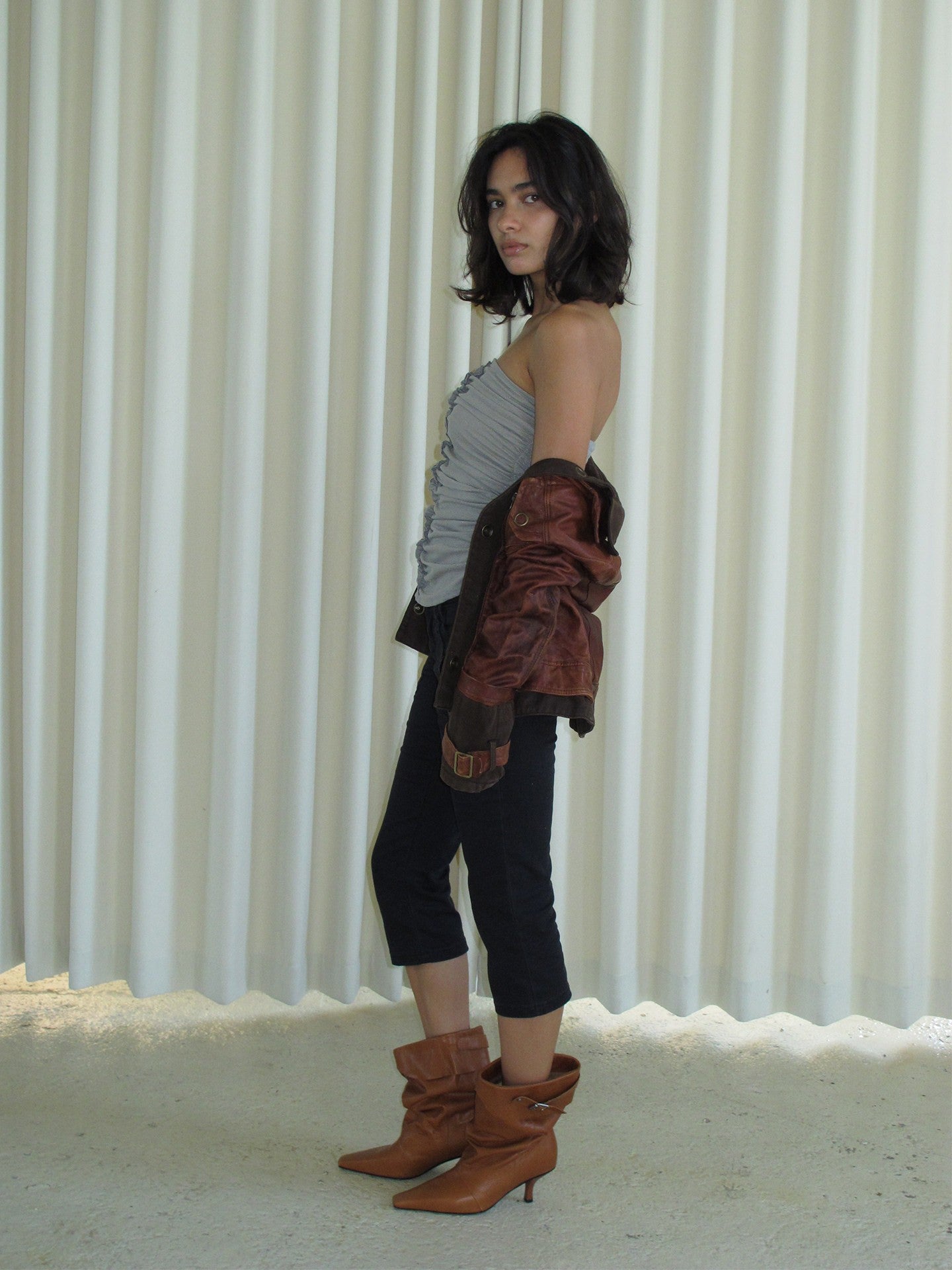 Brown Slouchy Leather Stiletto Boots
