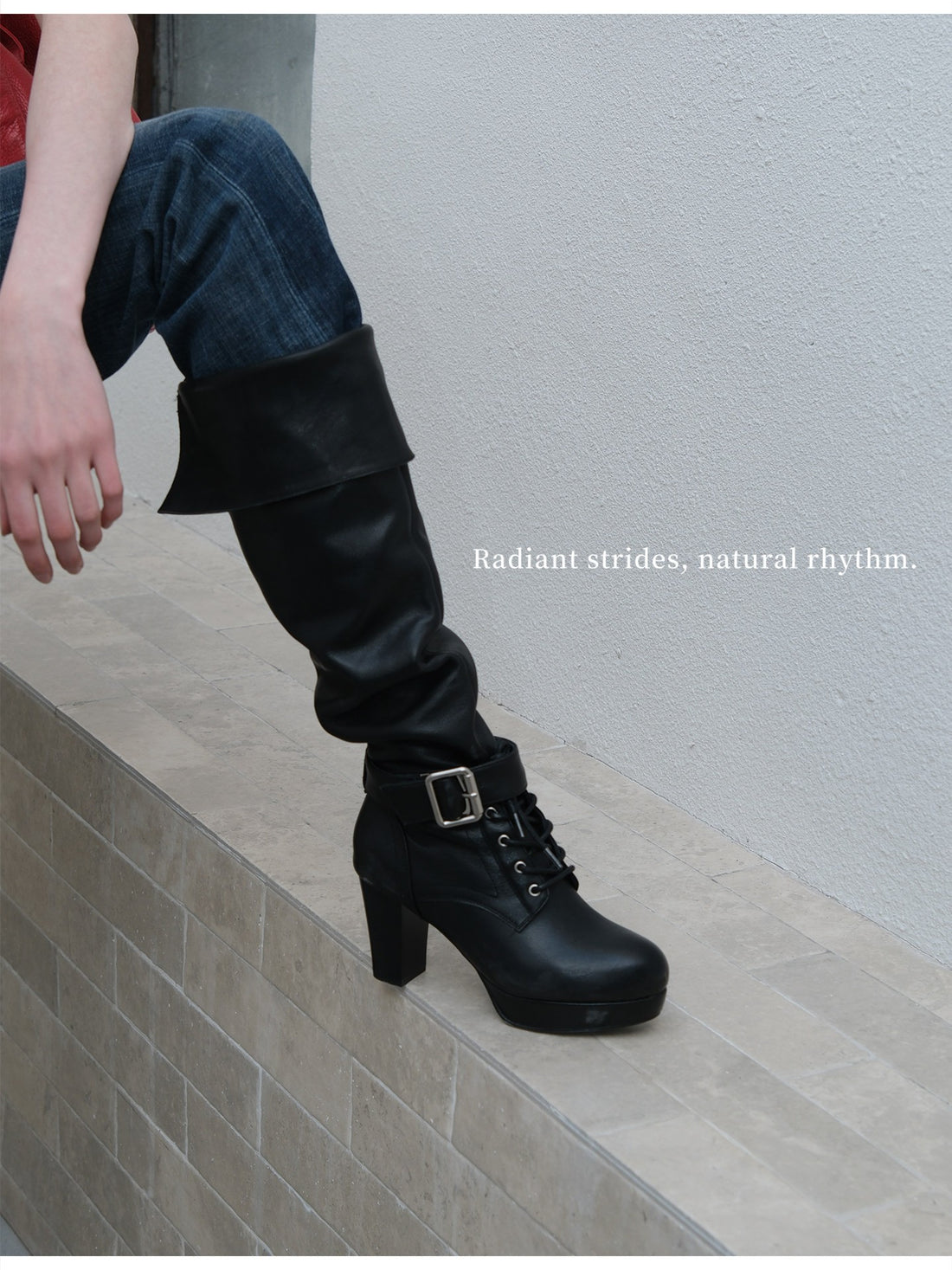 Premium Black Leather Lace-Up Platform Boots