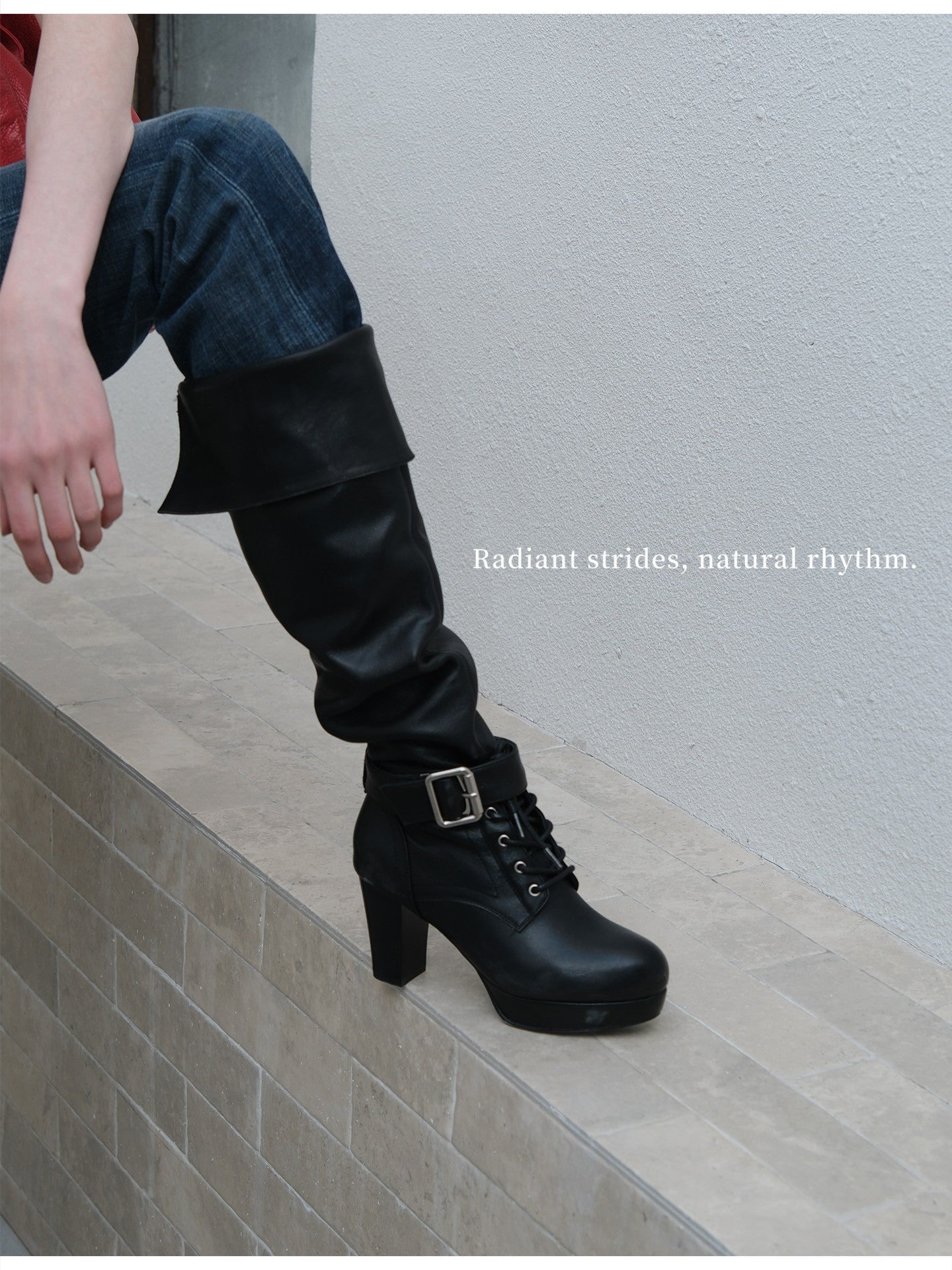 Premium Black Leather Lace-Up Platform Boots