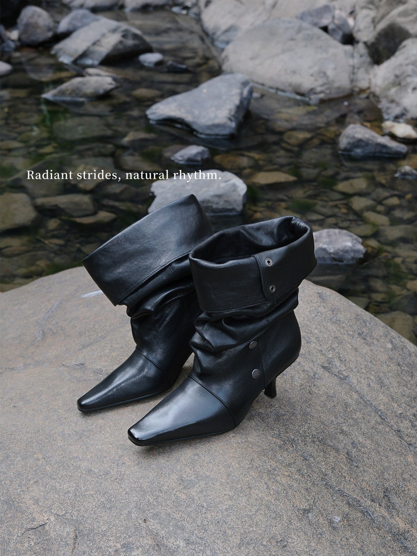Studded Pointed Toe Sheepskin Boots