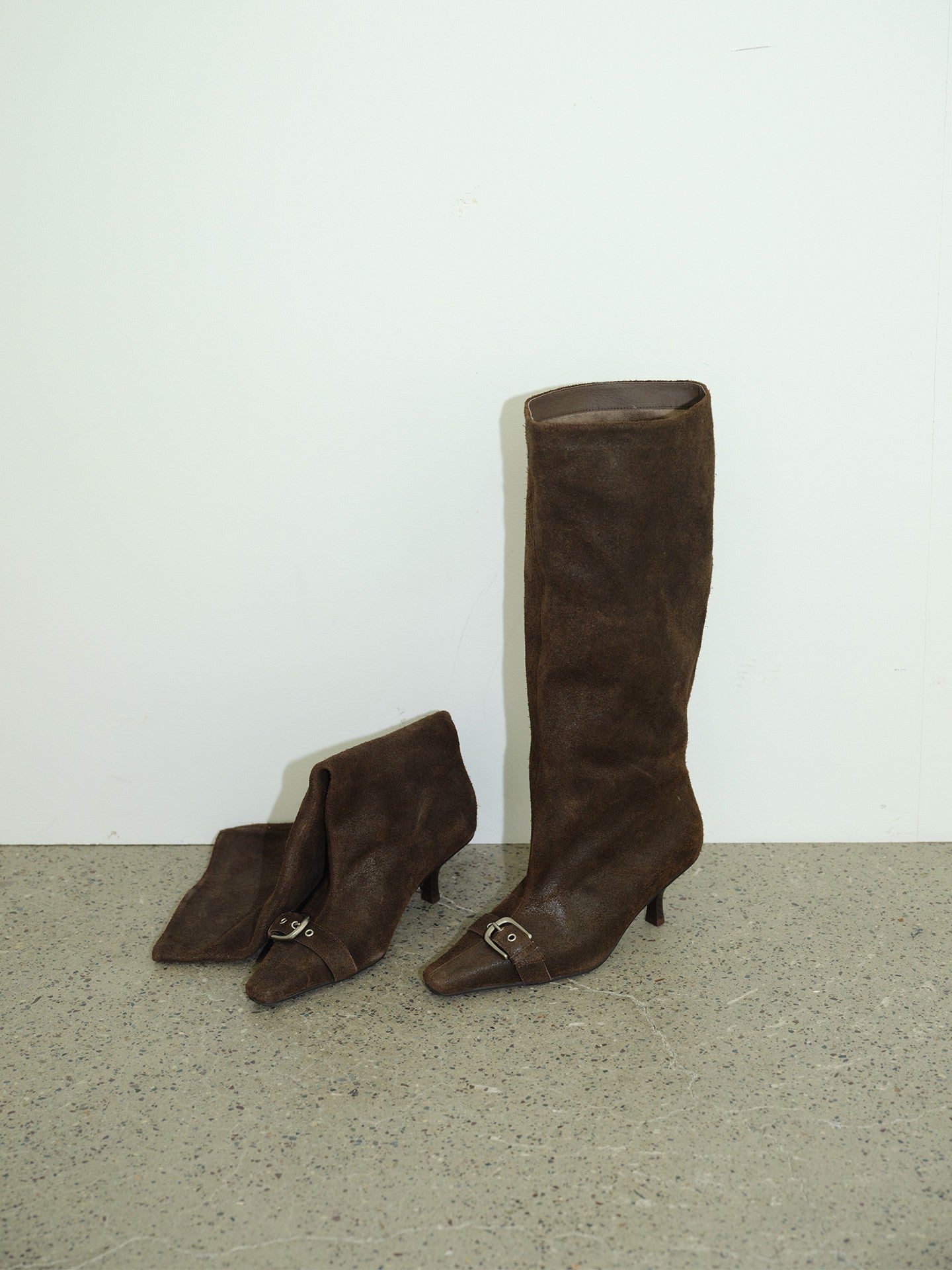 Brown Slouchy Buckle Leather Boots