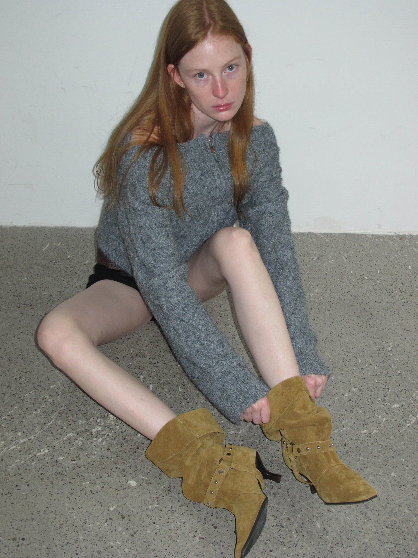 Studded Slouchy Wide Calf Leather Boots
