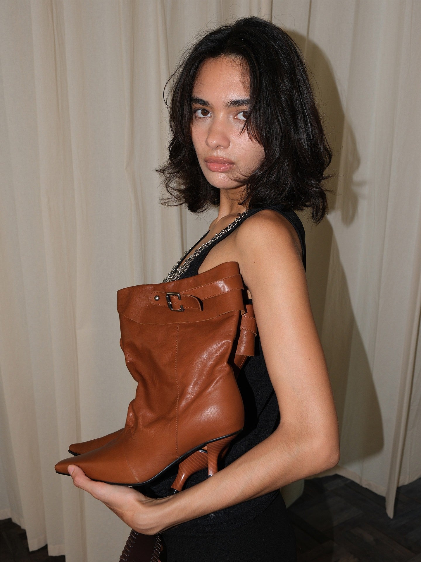 Brown Slouchy Leather Stiletto Boots