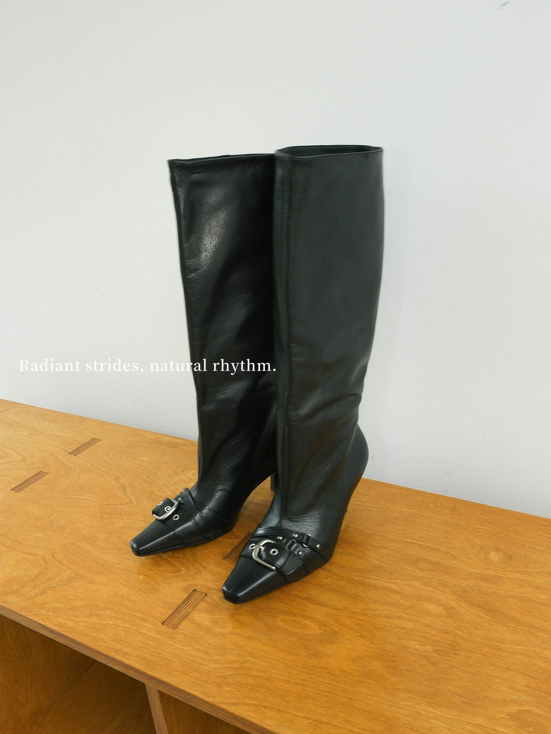 Vintage Black Leather Slouchy Buckle Boots