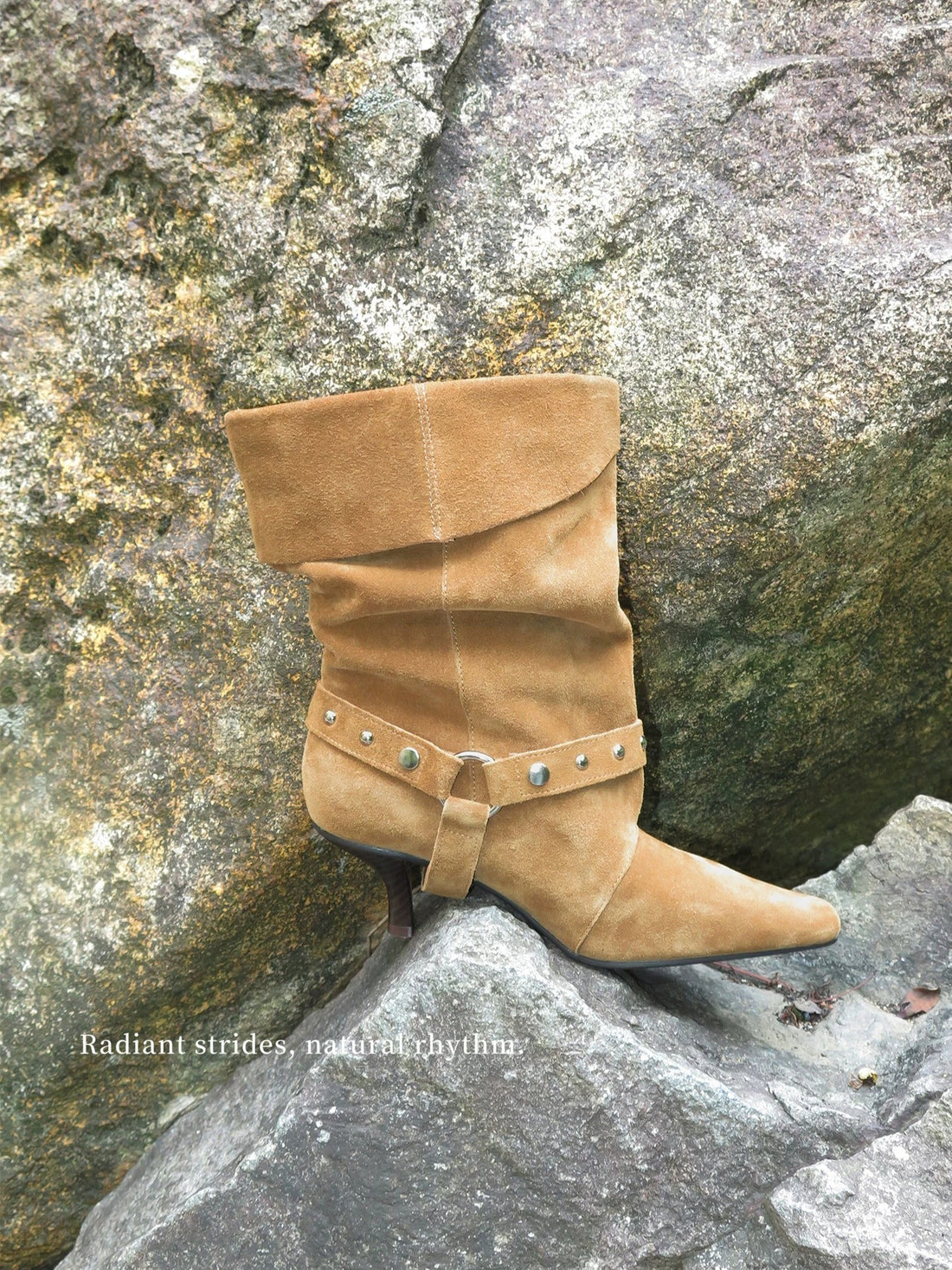 Studded Slouchy Wide Calf Leather Boots