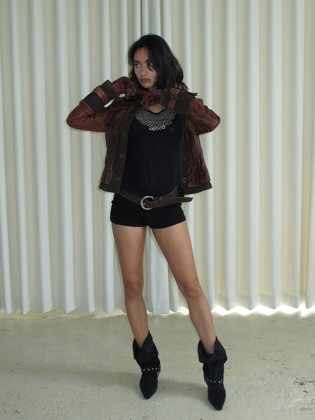 Studded Slouchy Wide Calf Leather Boots